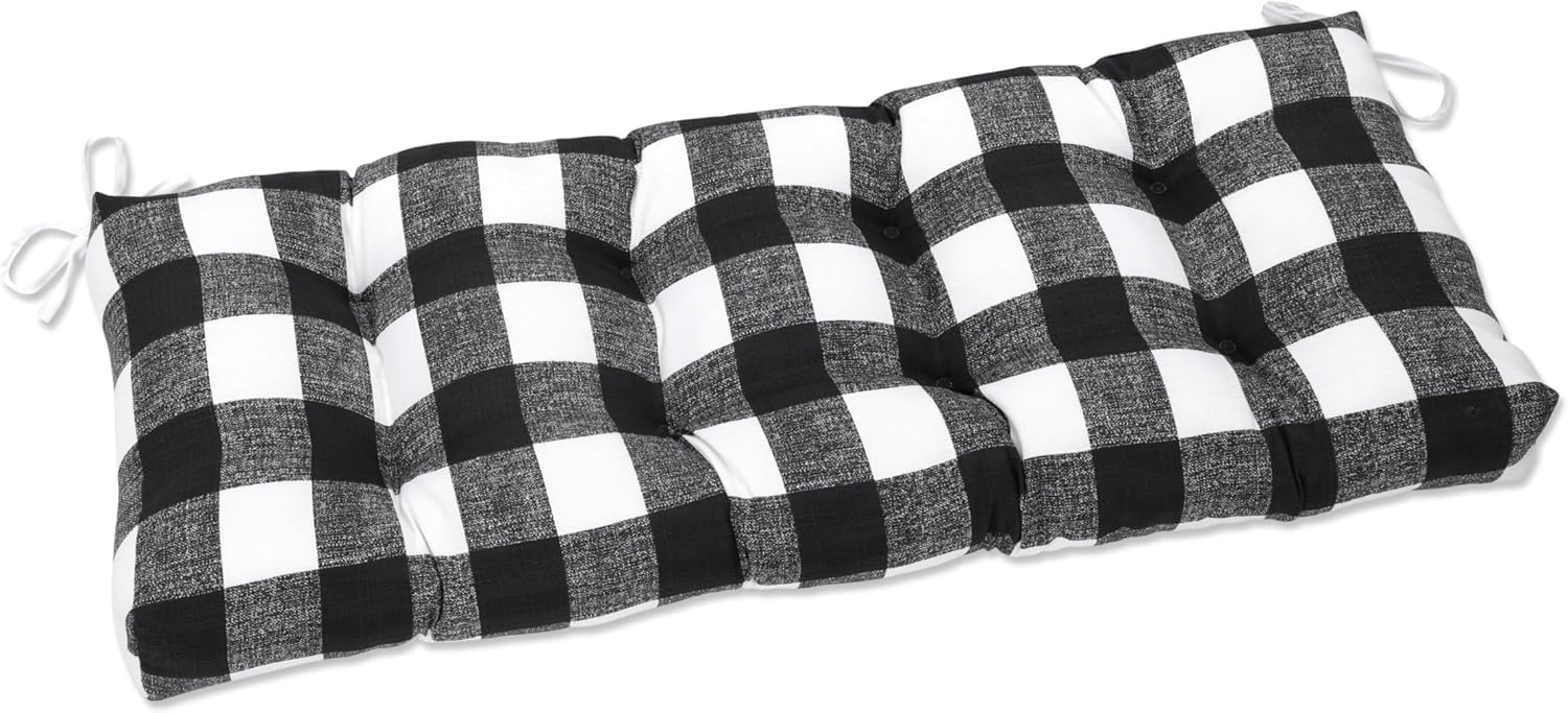 ATOOTFUSION Buffalo Check Indoor Bench Cushion, Black and White Plaid, Tufted Seat Pad with Ties 48X18 Inch 4