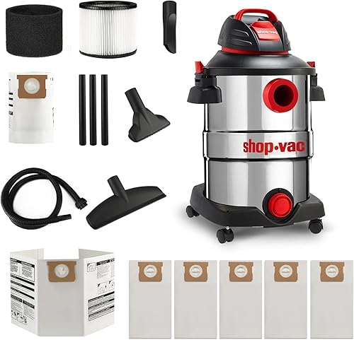 Shop-Vac 5926211 12 galones 6.0 Peak HP Aspiradora húmedaseca + 90662 bolsa de filtro desechable de colección de 10-14 galones, paquete de 6