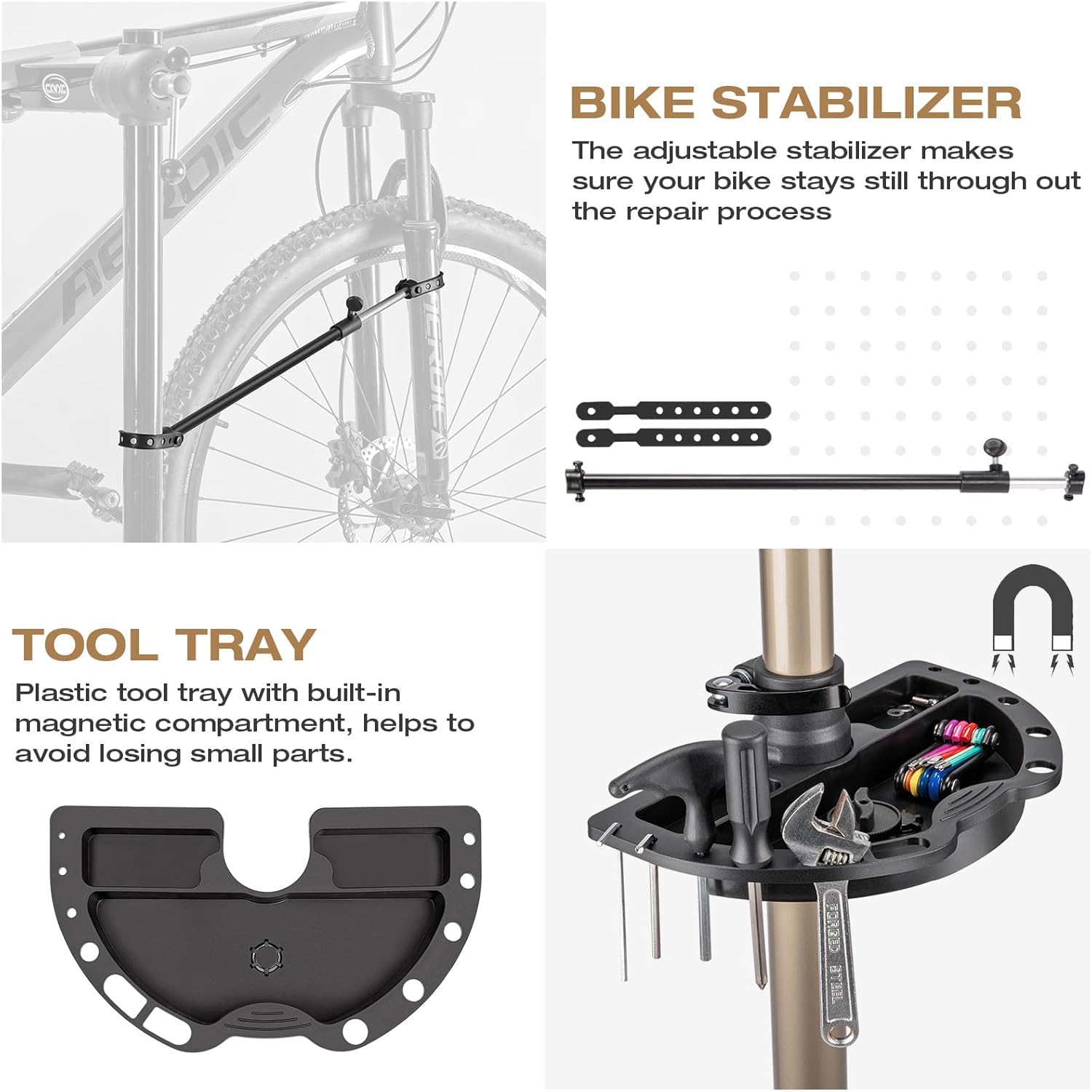 VEVOR Fietsreparatiestandaard 1040 x 720 x 1590 mm, robuuste fietswerkstandaard, draagvermogen van 39,9 kg met verstelbare hoogte van 1050 tot 1520 mm en magnetische gereedschapshouder