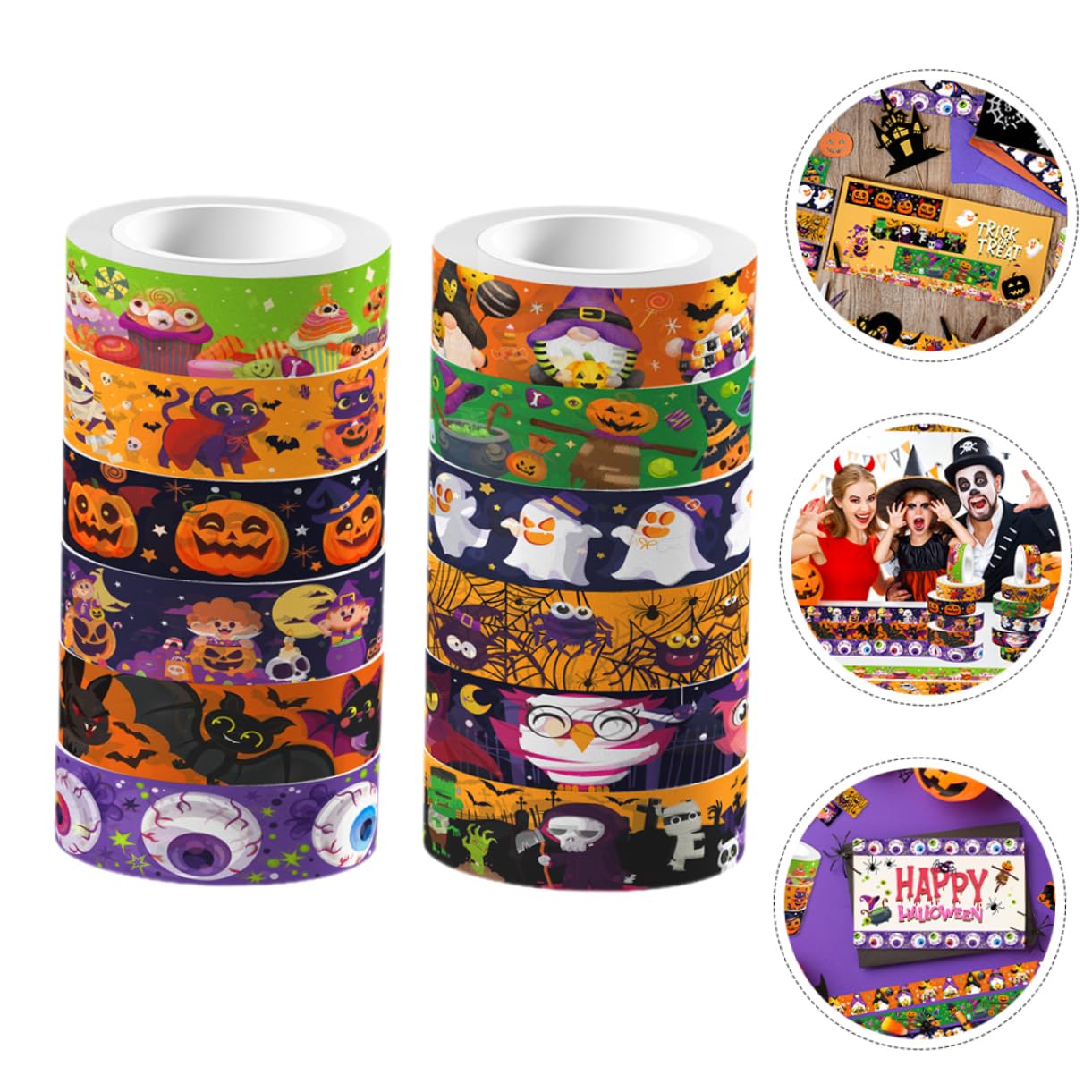 TEHAUX 48rollos Cinta Washi Halloween Decorativa De Cinta Adhesiva para Manualidades y Diarios Diseño De Calabaza y Murciélagos por para Decoraciones De Fiesta y Álbumes De Recuerdos