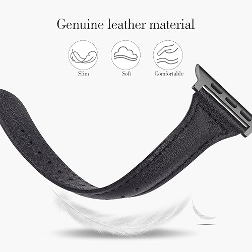 Miniatura 3 de Paquete de 2 correas delgadas de cuero genuino compatibles con Apple Watch Band de 1.496 pulgadas, 1.575 pulgadas, 1.614 pulgadas, 1.654 pulgadas,