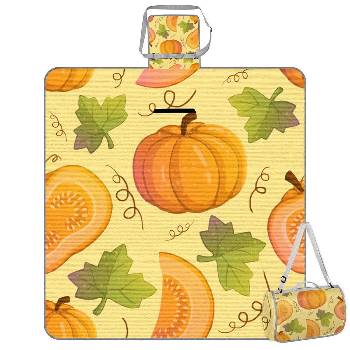 Shimoshe Picnic Blankets 57”x 59”, Fall Pumpkin Maple Leaf Waterproof Sandproof Picnic Mat Lightweight Foldable Beach Blanket for Camping Park Grass Beach Outdoor Blanket