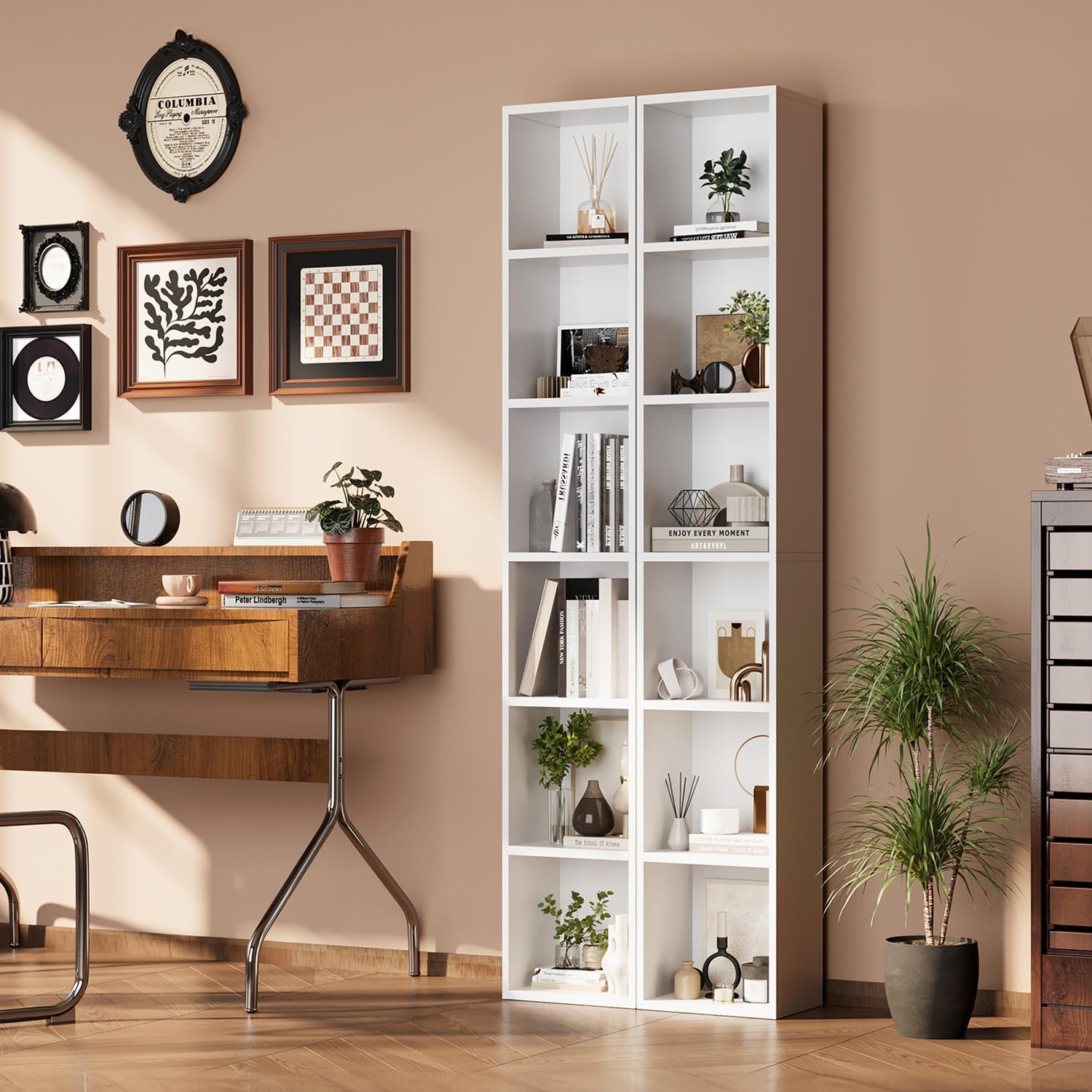 71.5" Tall Bookshelves and Bookcases Set of 2, 6 Tier Display Storage Shelves Home Decor Furniture for Home Office, Living Room, Bed Room (White, 11.8" Narrow)