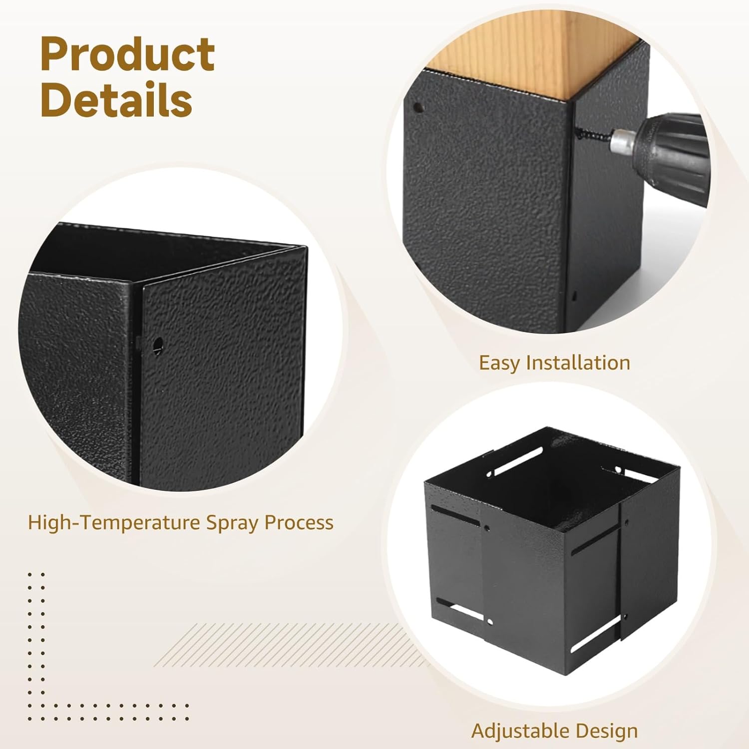 Post Base Covers Iron 2 Sets, for 3.3 to 6 in Square Posts Mailbox, Screws and Drill Bits Includes, Kit Coated Weather-Resistant