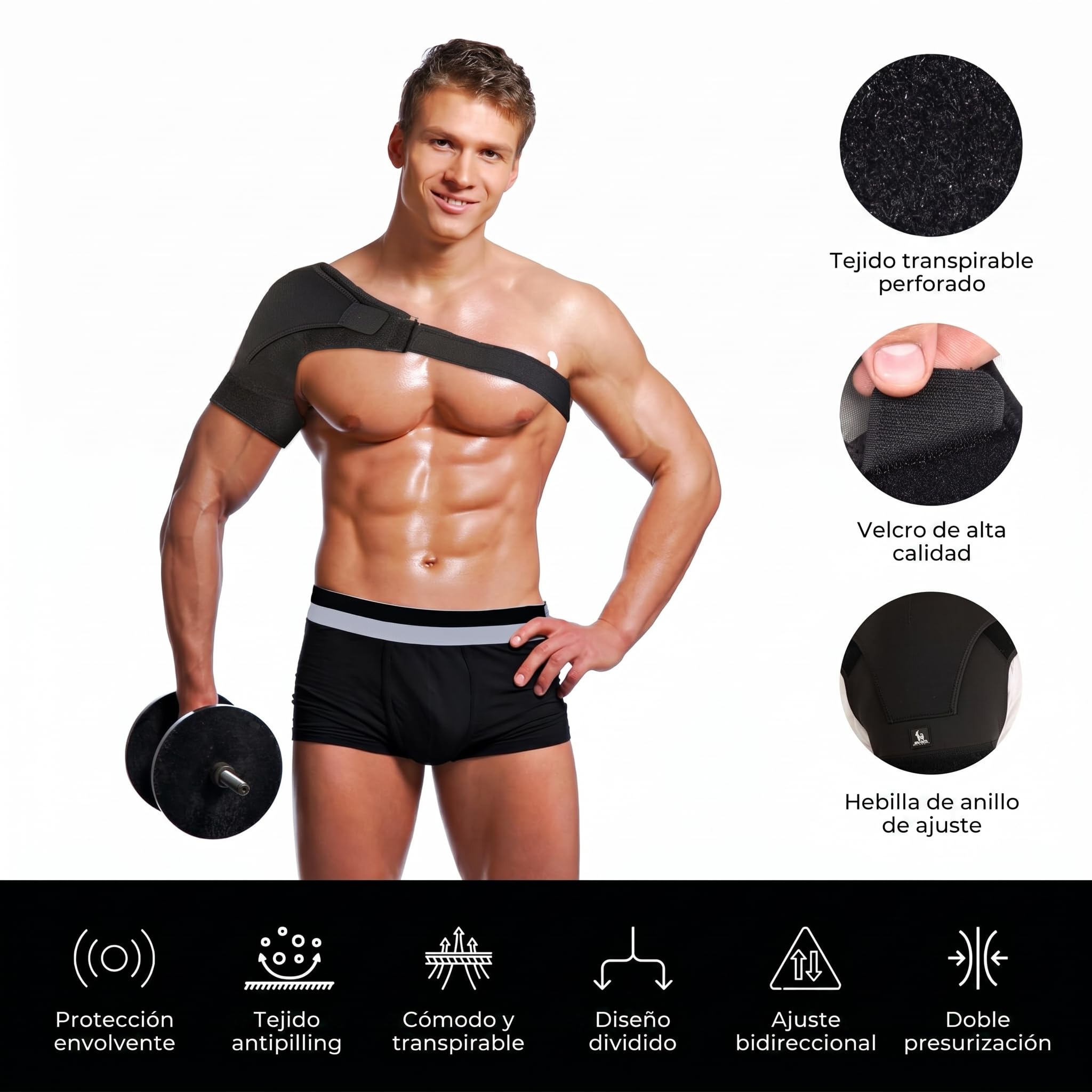 Astorn Soporte para Hombro Ajustable con Compresión Bidireccional y Neopreno Transpirable - Hombrera Ortopédica Unisex para Hombro Izquierdo o Derecho, Talla S/M con Velcro y Hebilla de Ajuste
