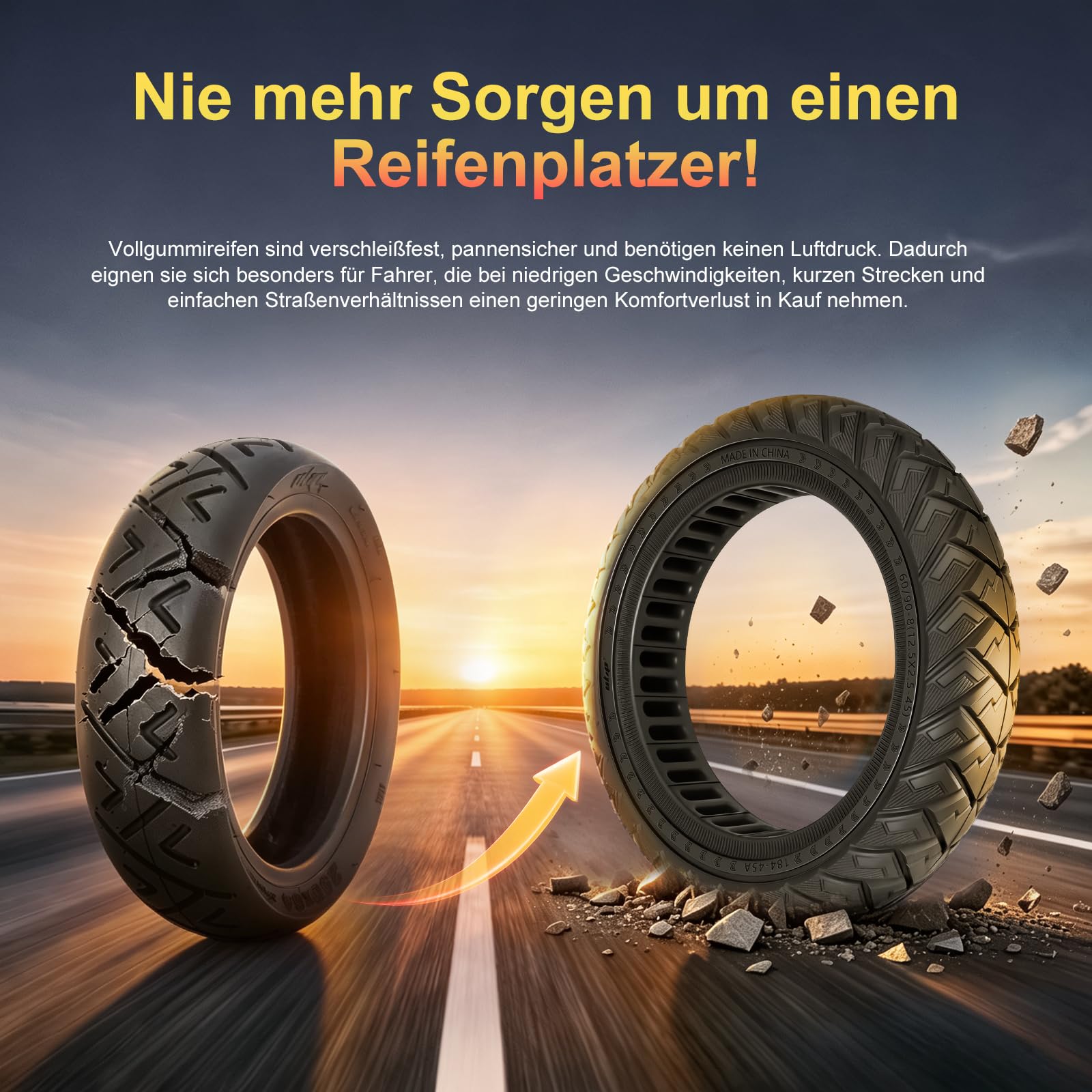 60/90-8 Vollreifen für Xiaomi 5 Plus, für Xiaomi 6 Elektroroller, 12-Zoll Ersatzreifen mit 45-mm-Schlitz, 12,5 x 2,5 Vollgummireifen Anti-Rutsch, Pannensicher (Schwarz 1 Stück)