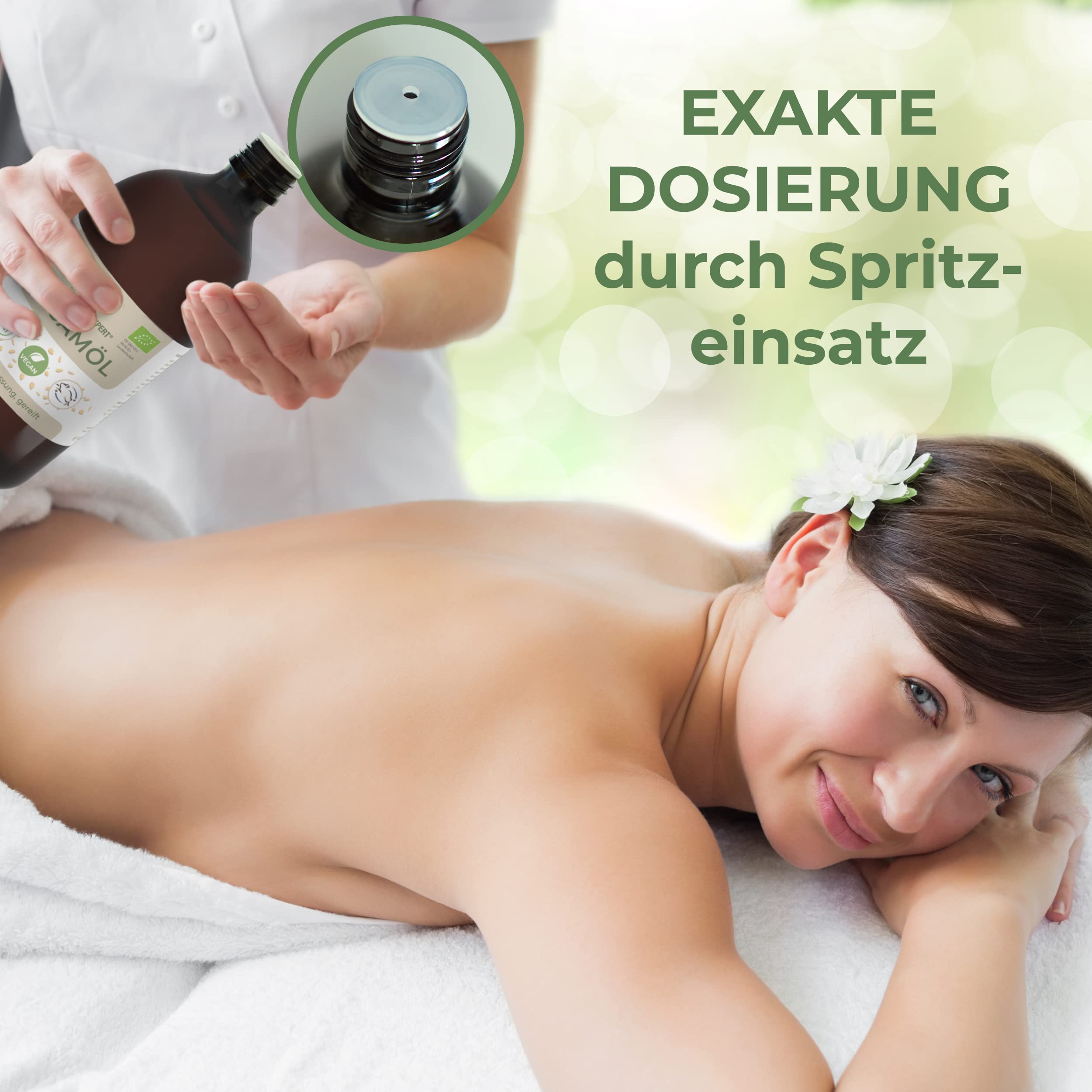 MASSAGE-EXPERT Bio Sesamöl kaltgepresst & gereift – für Küche, Ayurveda, Pflege & Massage (1 Liter rePET-Flasche mit Spritzeinsatz)