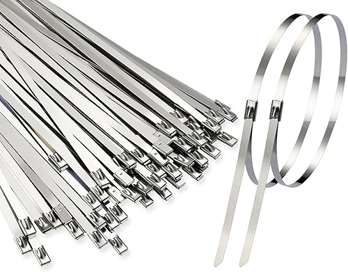 Miniatura 9 de Bridas de metal extra anchas, 200 bridas de acero inoxidable 304 de 15.8 pulgadas | Bridas de cables autobloqueantes multiusos resistentes para