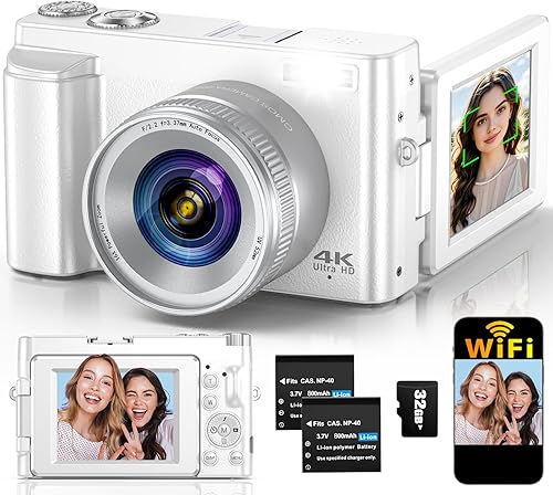 Miniatura 8 de Cámara digital 4K para enfoque automático de fotografía, cámara de vlogging WiFi mejorada de 64 MP para YouTube con pantalla abatible de 180° de 3