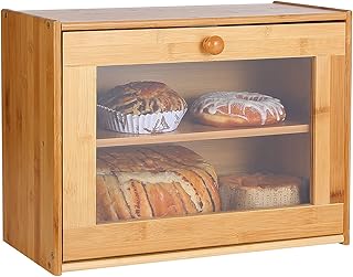 HOSEN Extra Large Bread Box ï¼ŒBamboo Bread Boxes with Clear Windowï¼ŒBread Storage Bin,Bread Box For Kitchen Countertop,Farmhouse Style Bread Holder (16Ã—6.7Ã—12â€)