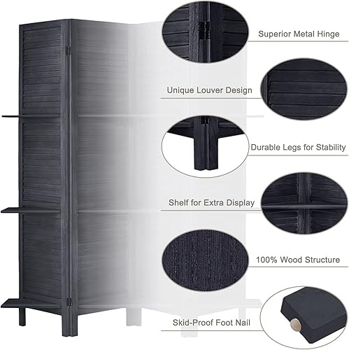 Miniatura 4 de Divisor de habitación, paneles plegables de privacidad para privacidad, divisores de panel y separadores de habitación con estantes, 4 paneles,