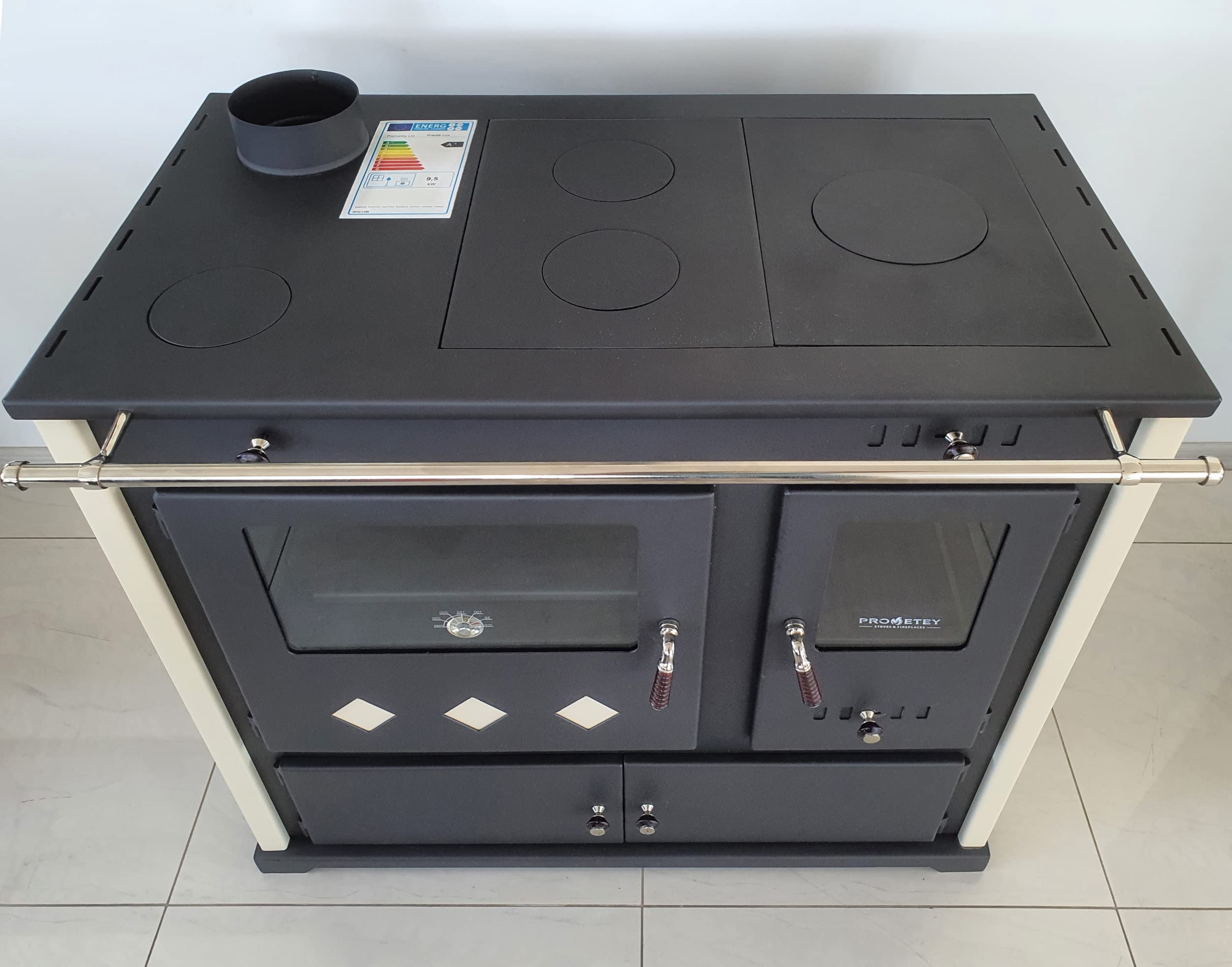 Stufa a legna con vano cottura e piano cottura Pracktik Lux Beige Sinistra stufa a legna 9,5 kW camino, forno permanente da officina, forno svedese