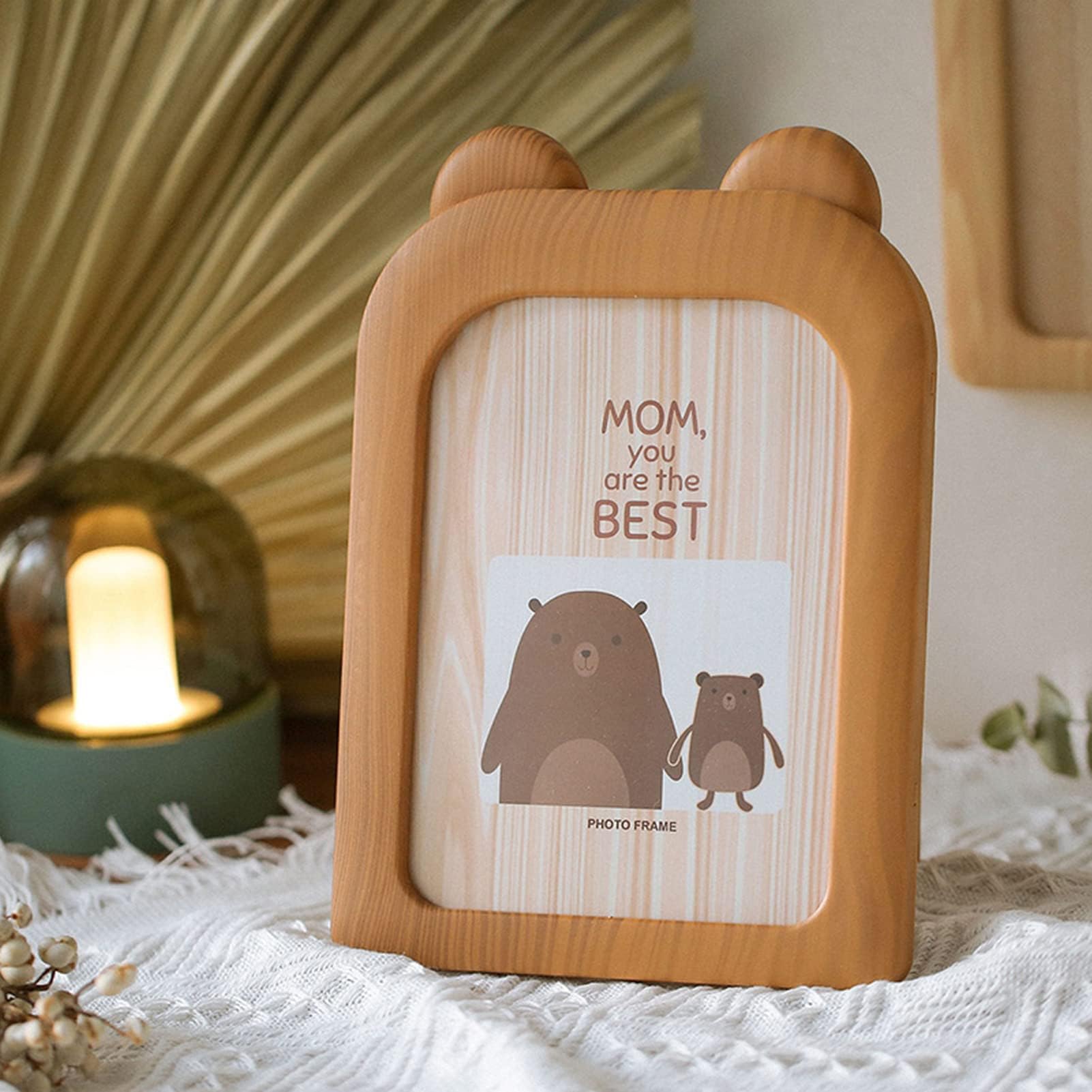Wood Grain Animal Cartoon 7 Inch Picture Frame with Hanging Holes, Support, Buckle for Stable Placement, for Family, Friends, Office Desktop Decoration, Kindergarten Wall Decor