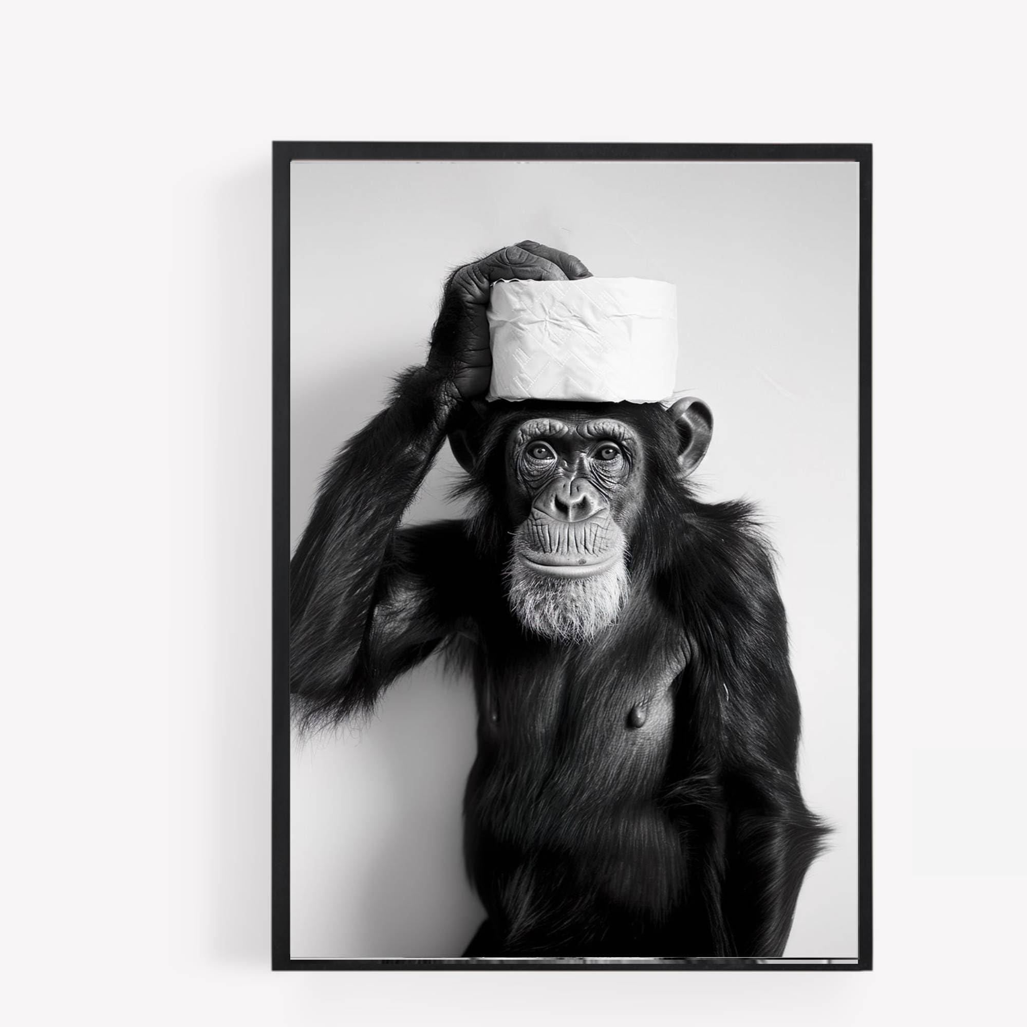 gfc monkey with toilet roll on head Funny Bathroom Toilet animal Print Picture Poster A4 UNFRAMED wall art Home decor Decorating