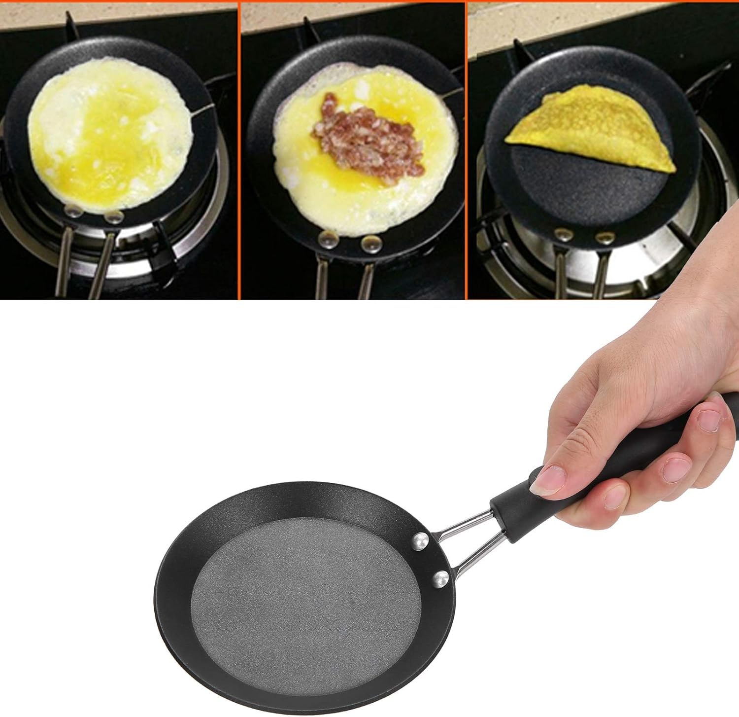 Padella per pancake， Padella for grill Padella antiaderente, Padella for pancake con uova fritte for colazione, Pentola for frittata con gnocchi, Pentola con manico termoisolante Pentole for cucina do