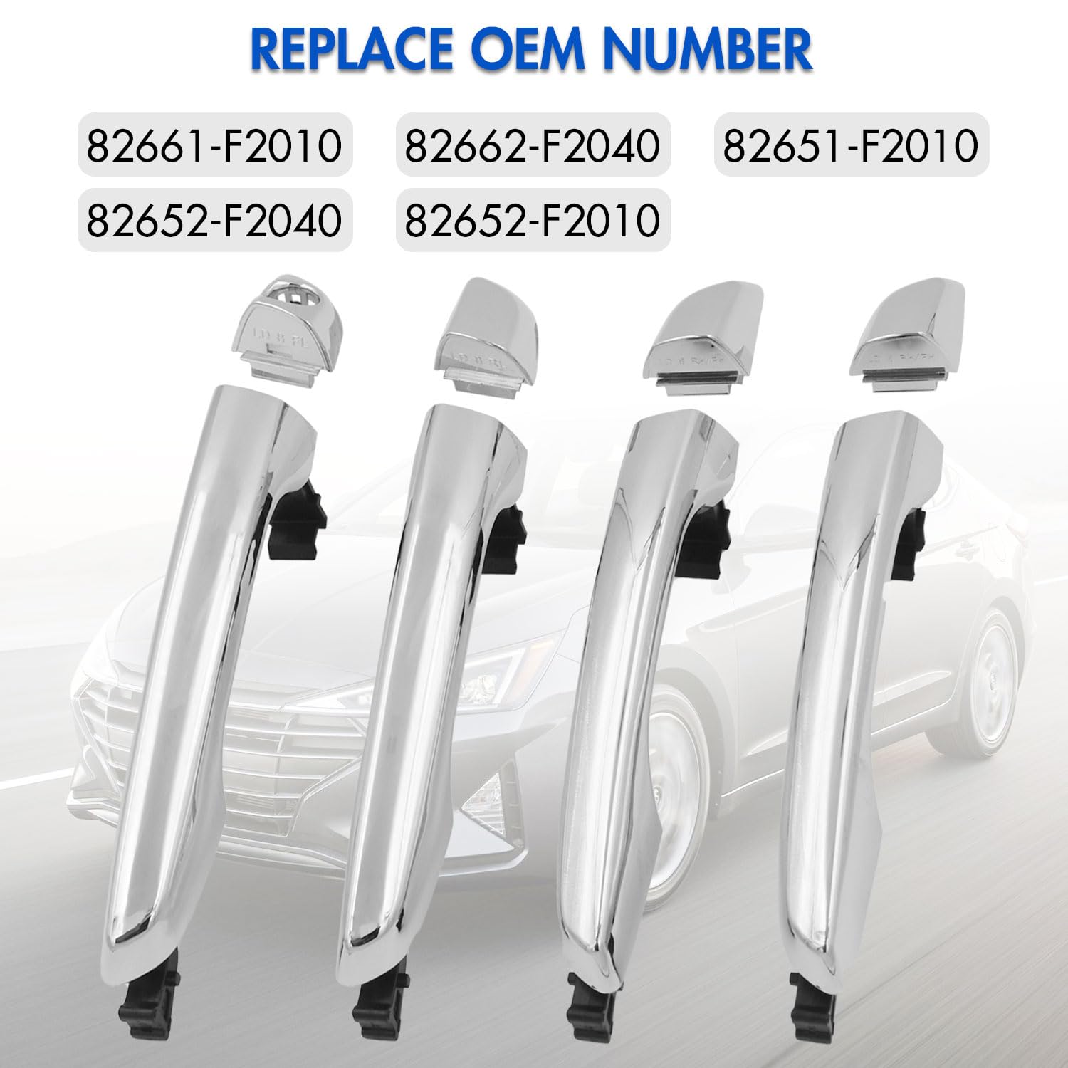 Set Of 4 Exterior Door Handle Chrome/Black Front Rear Left - View #5