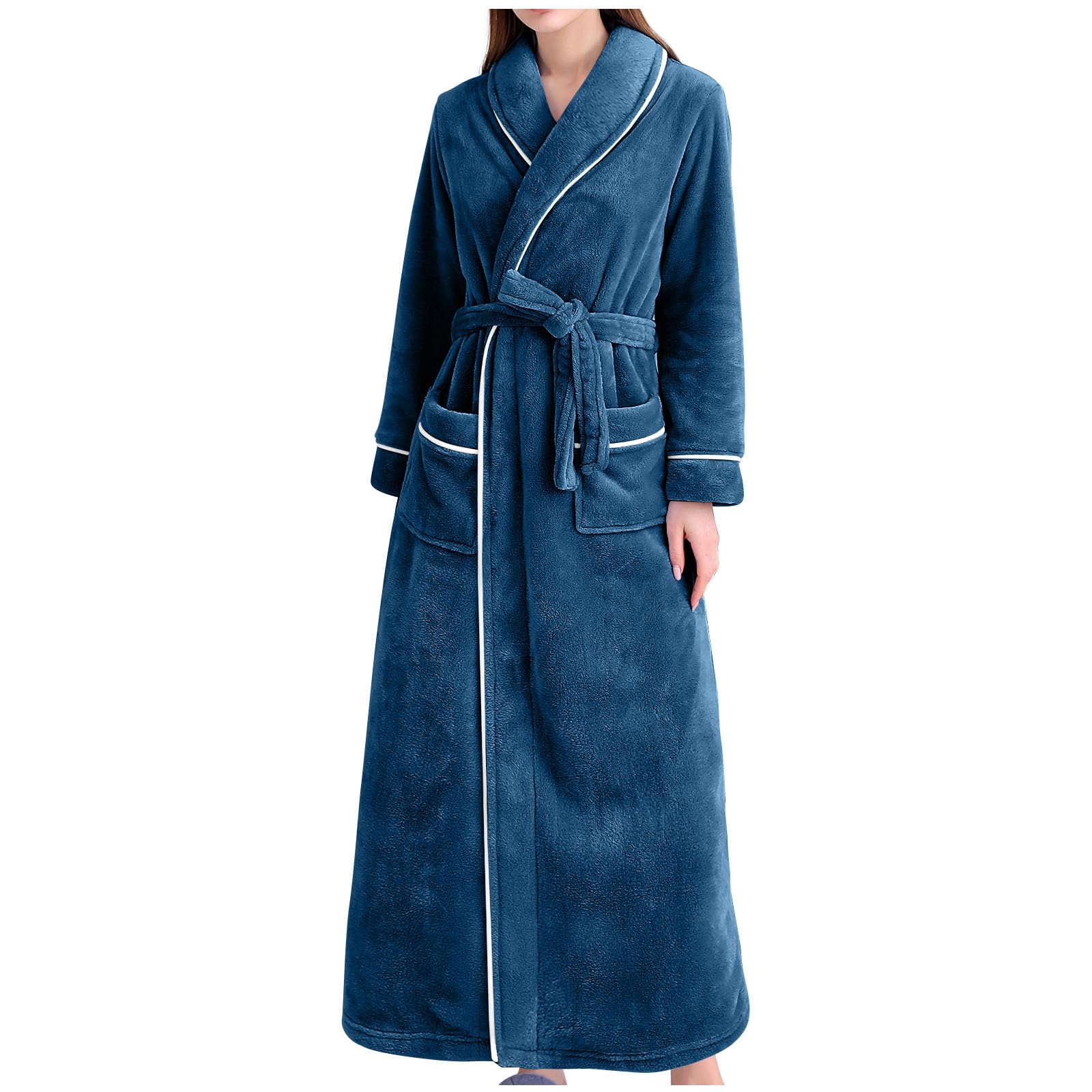 Robe de chambre pour femme en polaire douce et moelleuse - Col châle - Vêtement d'intérieur chaud et confortable - Longueur complète - Couverture d'hiver