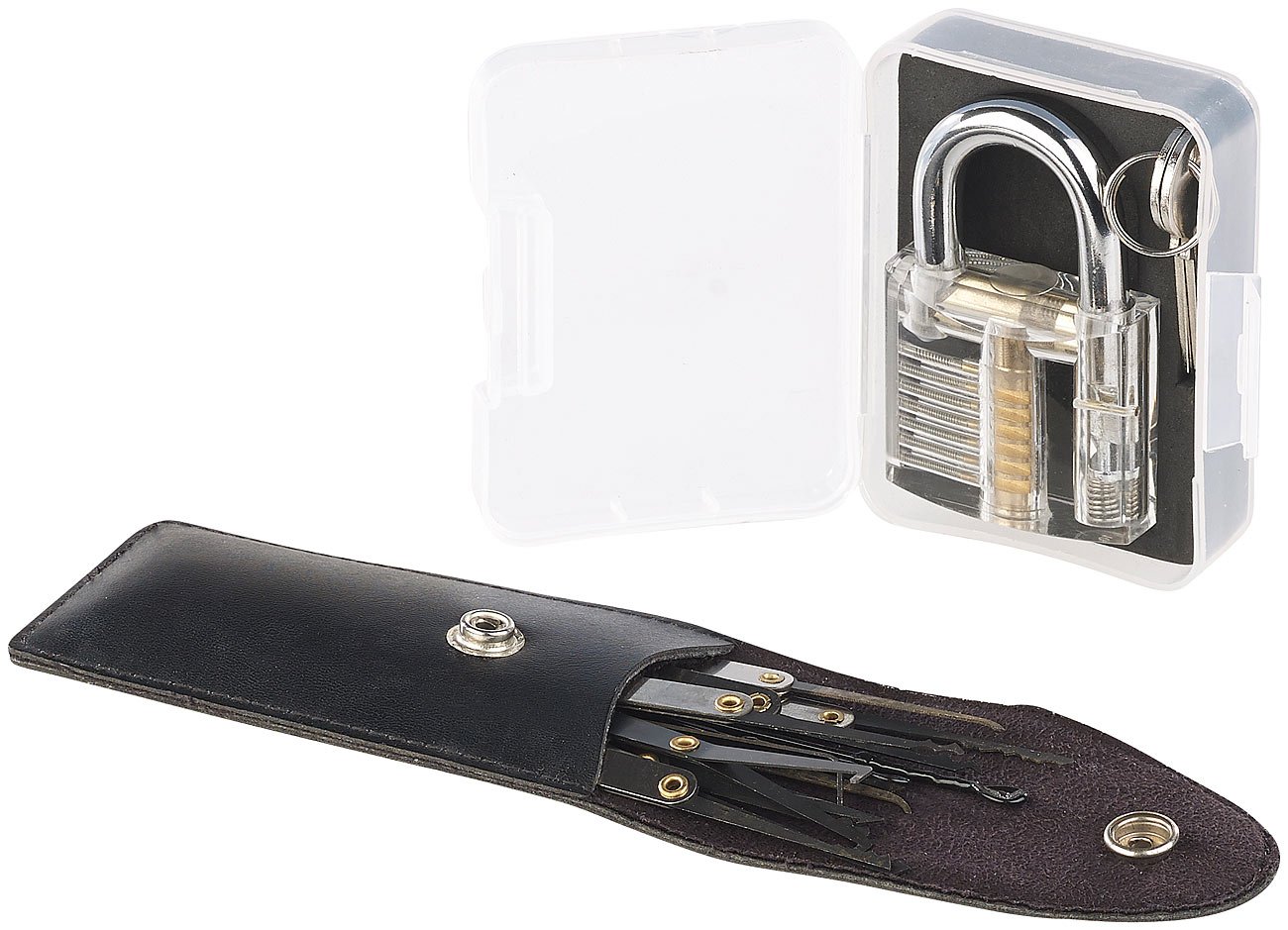 AGT Übungsschloss: Lockpicking-Set mit 17-teiliger Dietrich-Tasche und Übungs-Schloss (Schloss Knacken Set, Lockpicking Werkzeuge, Knack)