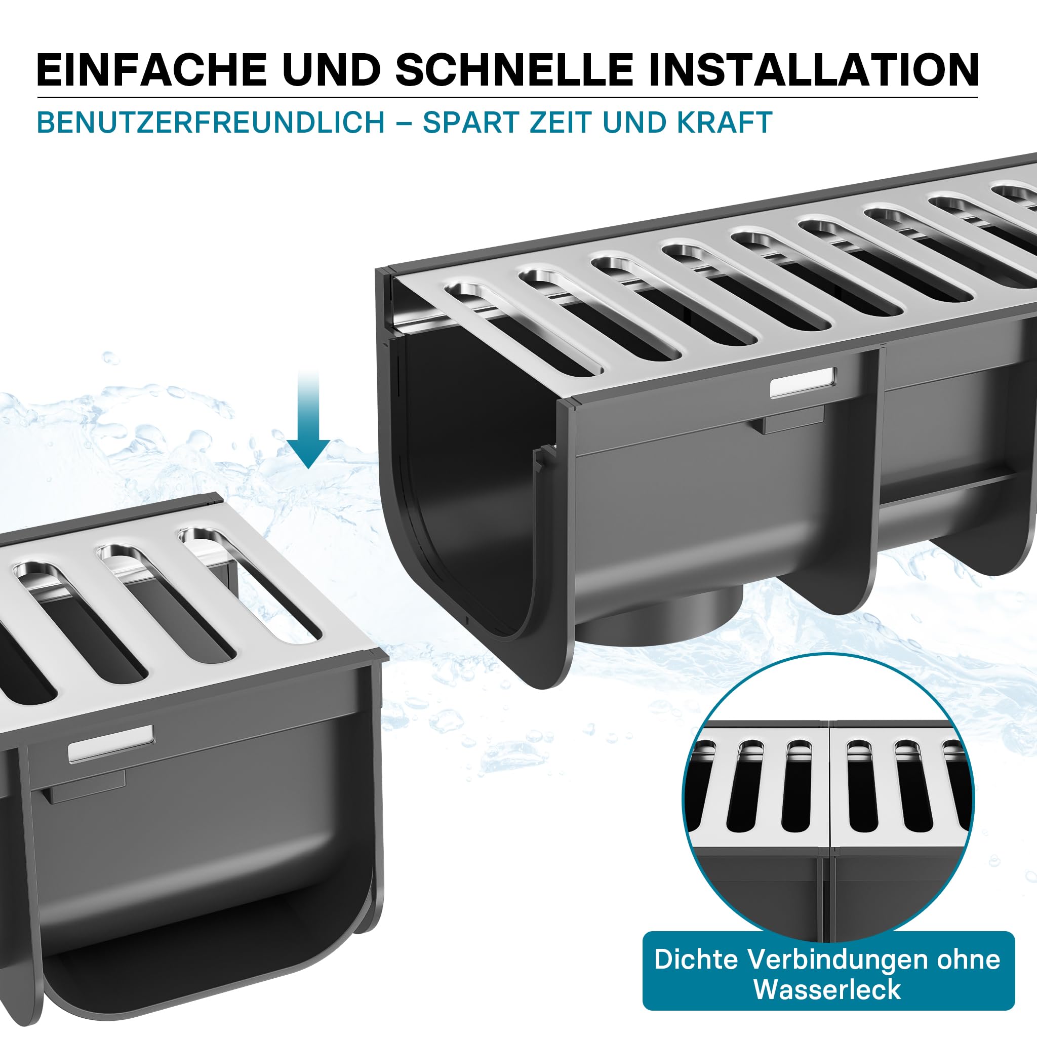Entwässerungsrinne 1m Abdeckrost 1,5t verzinkt Ablaufrinne Abwasserrinne Abwasser