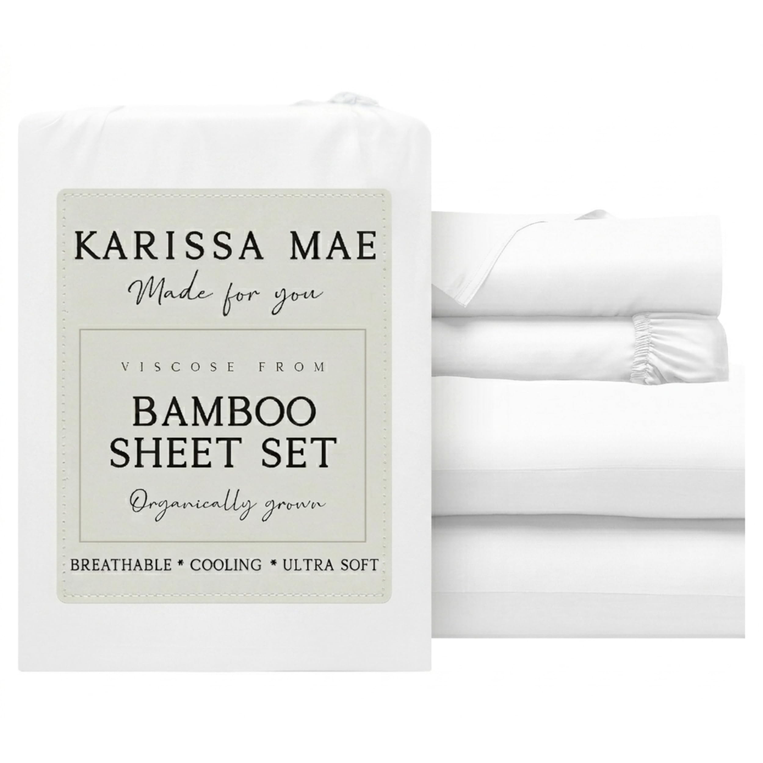 KARISSA MAE Luxury Bamboo Viscose Queen Size Sheet Set