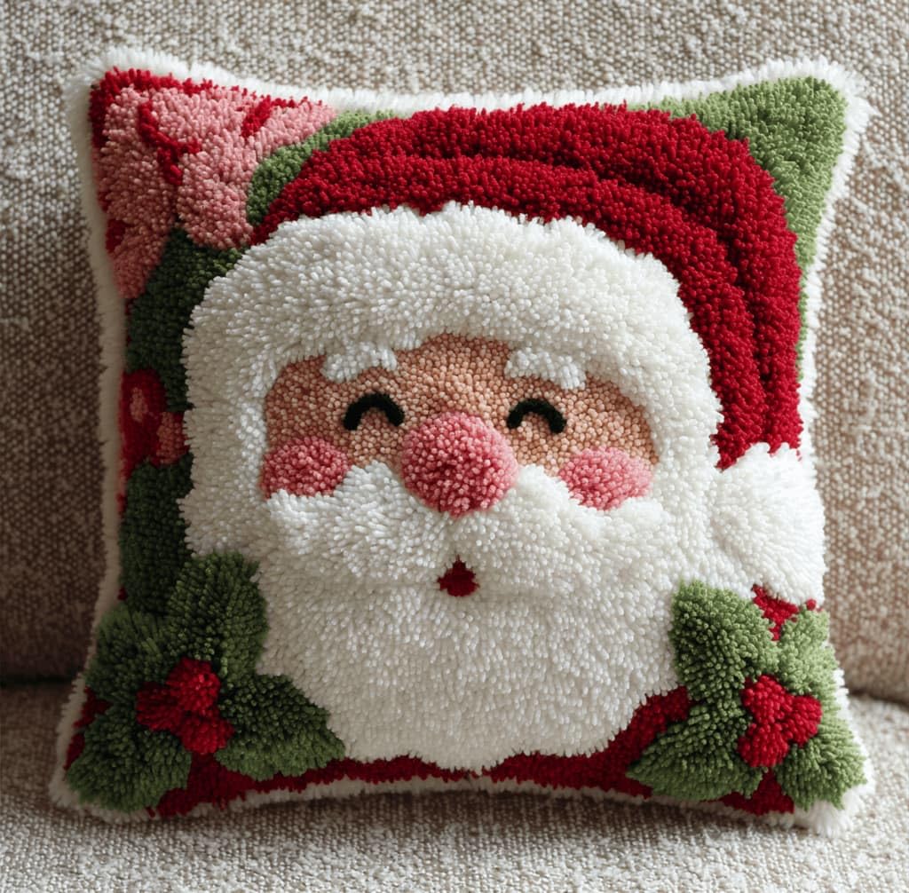 Kitquiver Latch Hook Kits for Adults Santa Claus Rug Cover Pillowcase Beginner DIY Needlework Embroidery Kits Handmade Set Craft Sofa Home Decor 43X43Cm