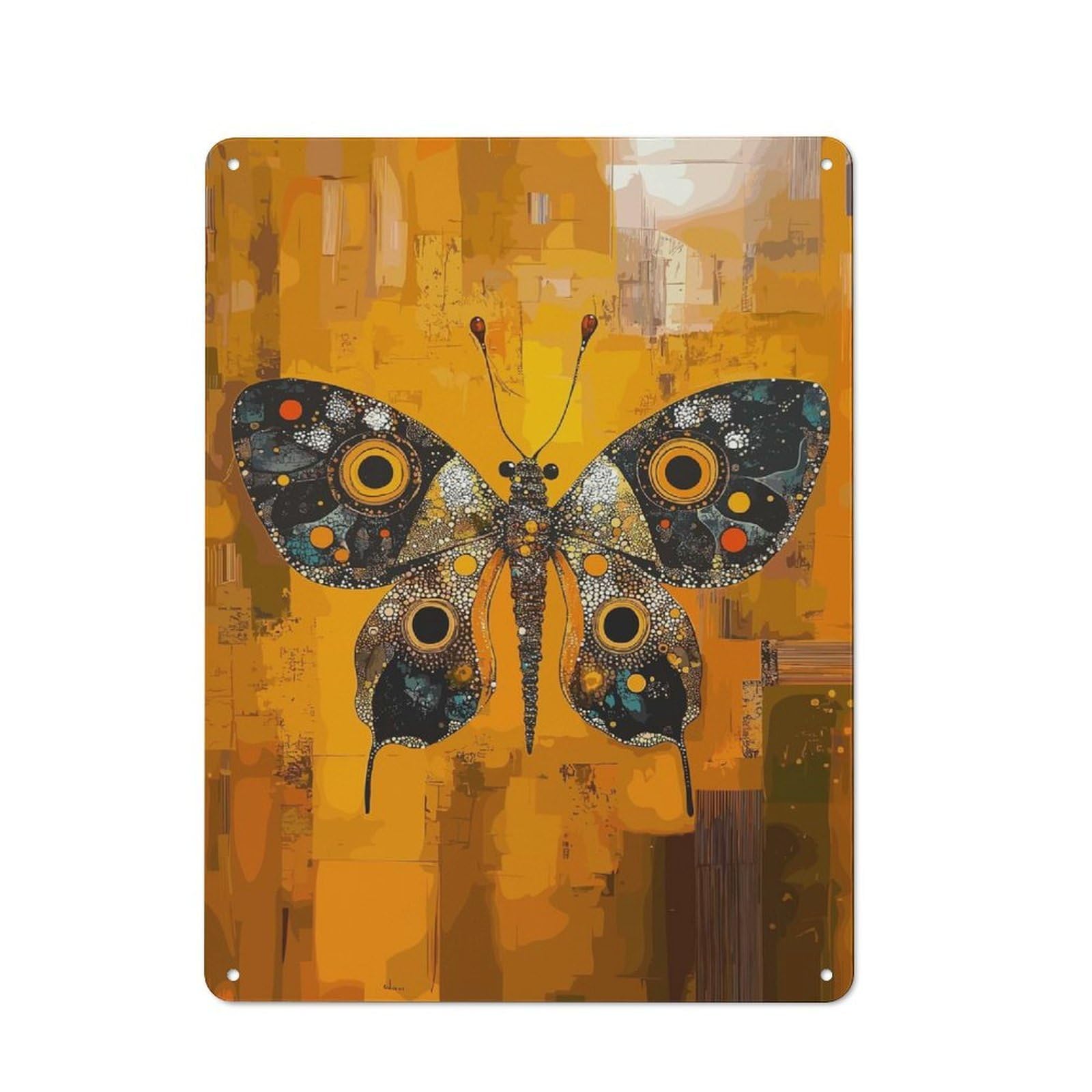 Tin Sign 40x30cm with Original Abstract Butterfly Art for Workshop Wall, Rustic Decor, Suited to Workshop Decor Fans