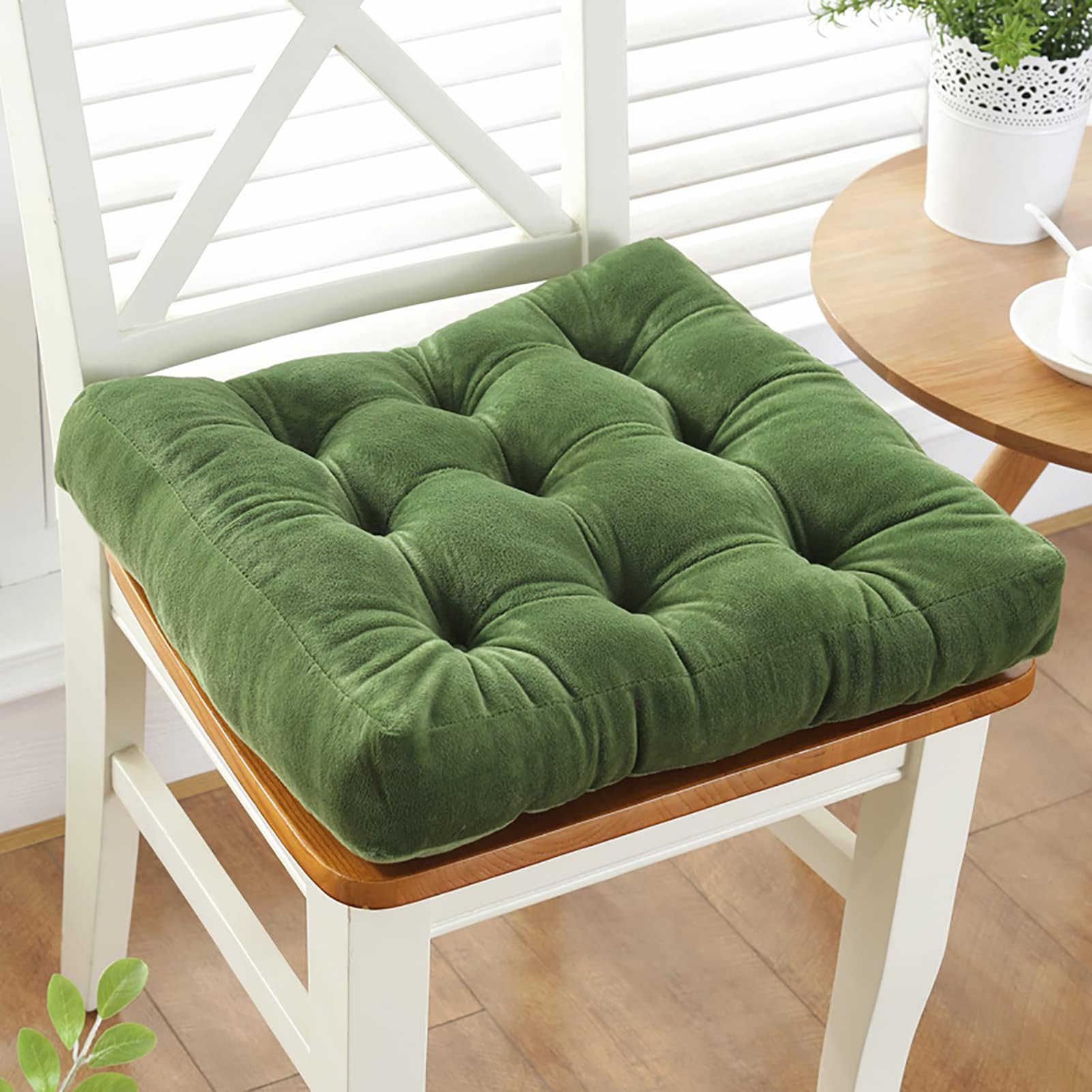 Qiydia Velvet Seat Cushion, Soft Thick Chair Pad Square Floor Seating Cushions, Comfy Pillows Chair Cushions for Tatami Kitchen Dining Room Home Decoration(38x38cm(15x15inch), Green) — image 1