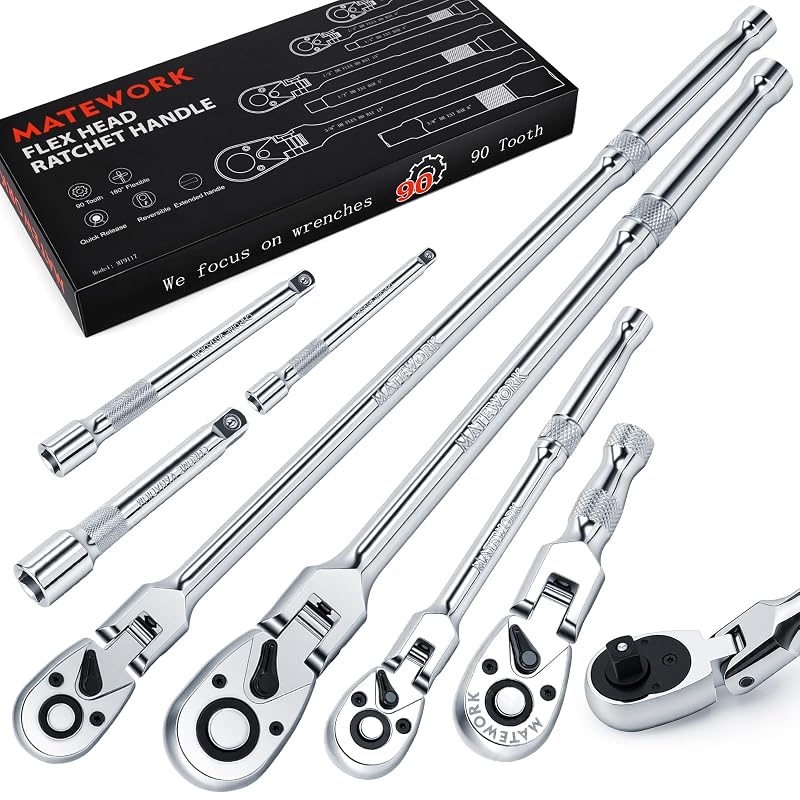 Kit de Chaves de Soquete com Cabeça Flexível Matework, Acionamentos de 6,35 mm (1/4 pol.), 9,53 mm (3/8 pol.) e 12,7 mm (1/2 pol.), 7 peças