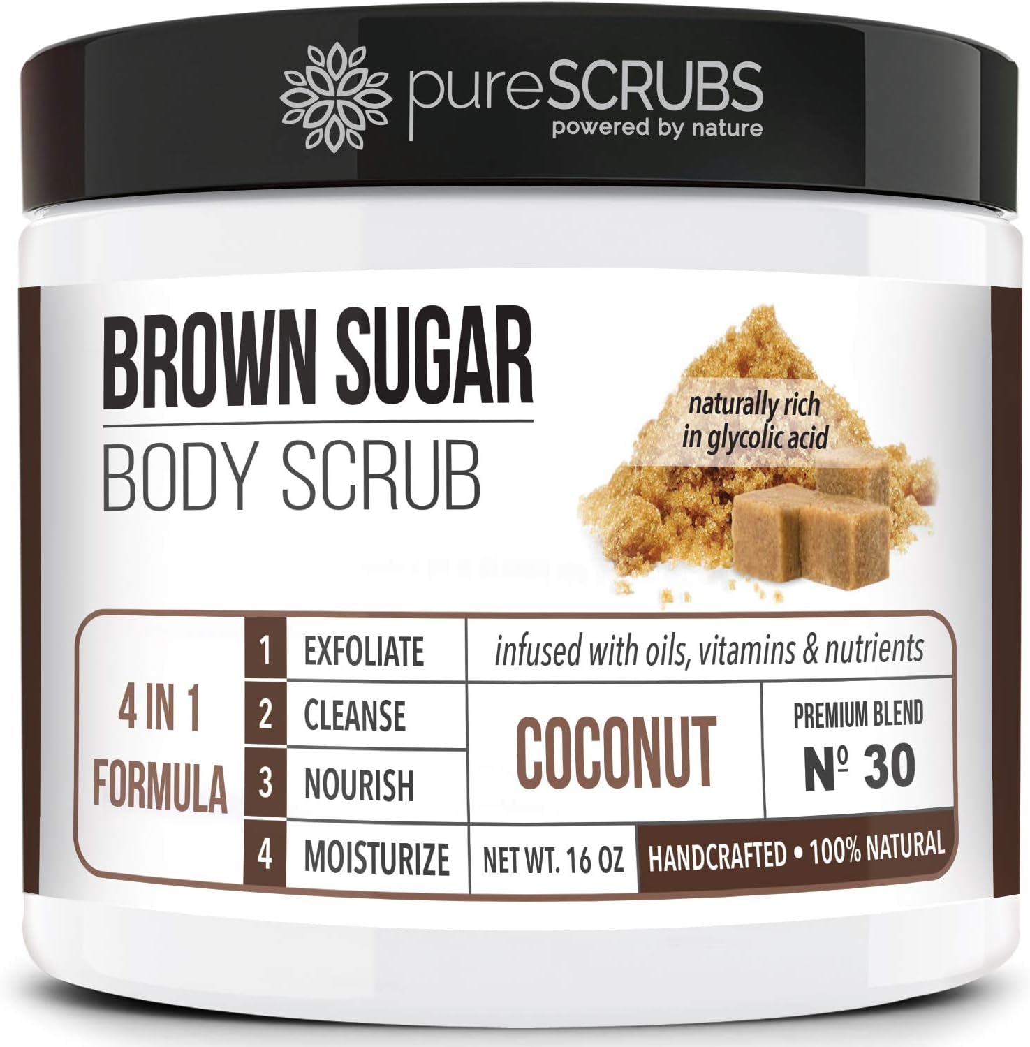 Premium Coconut Brown Sugar Scrub | Face, Feet & Full Body Scrub | Large 16oz Jar Includes Wooden Spoon, Loofah & Mini Exfoliating Bar Soap