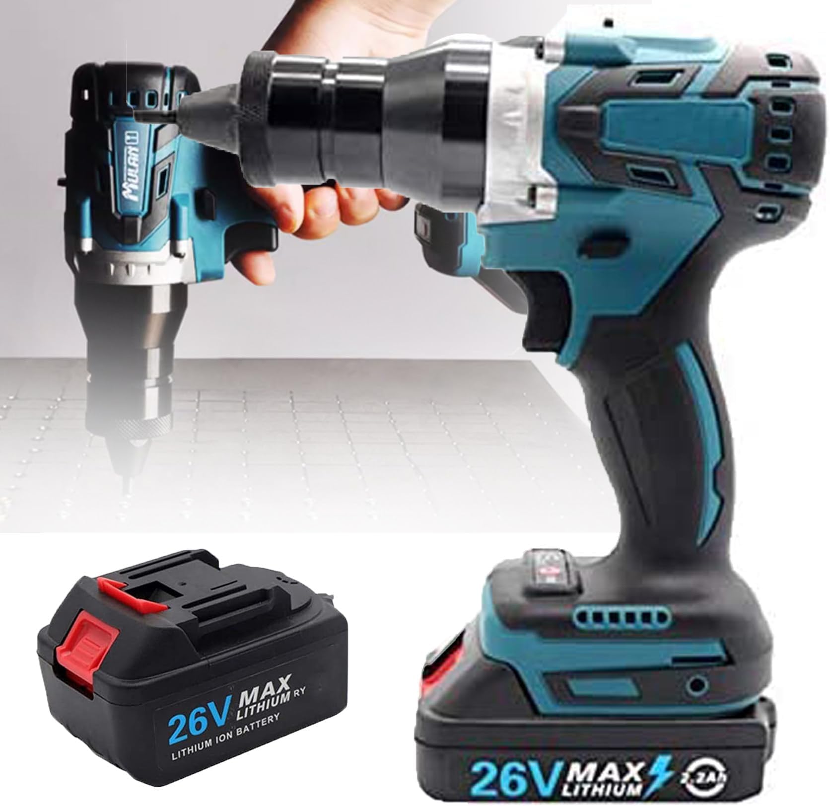 Automatic Cordless Rivet Gun, Heavy Duty Electric Rivet Nut Tool with 5200mAh Battery & Charger, Fast Setting for Rivets and Rivet Nuts, Complete Kit with Carrying Case