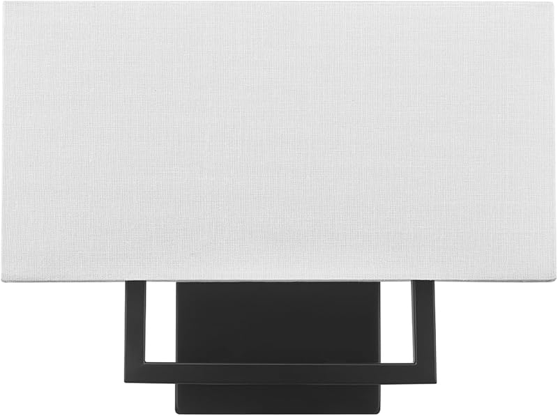 Aplique de pared de 2 luces, negro mate, pantalla de lino blanco, cuerpo recortado rectangular, regulable, 65000081