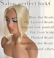 Vista 5 de 613 Peluca de encaje frontal HD sin pegamento predesfilada rubia de encaje transparente frontal sintética larga de ondas corporales con línea