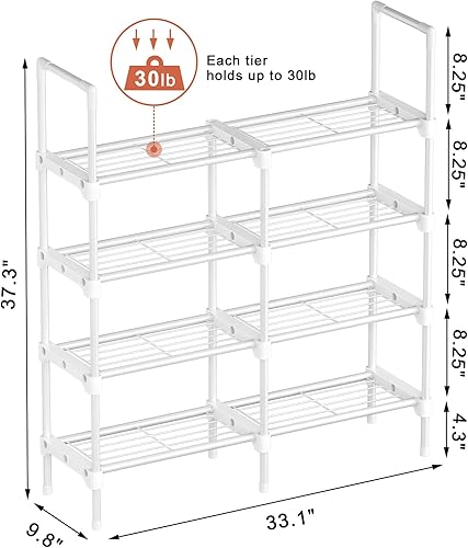 Miniatura 3 de UNITSTAGE Zapatero blanco de 4 niveles para armario, 20-25 pares de zapatero para entrada, almacenamiento de zapatos, estante apilable para garaje
