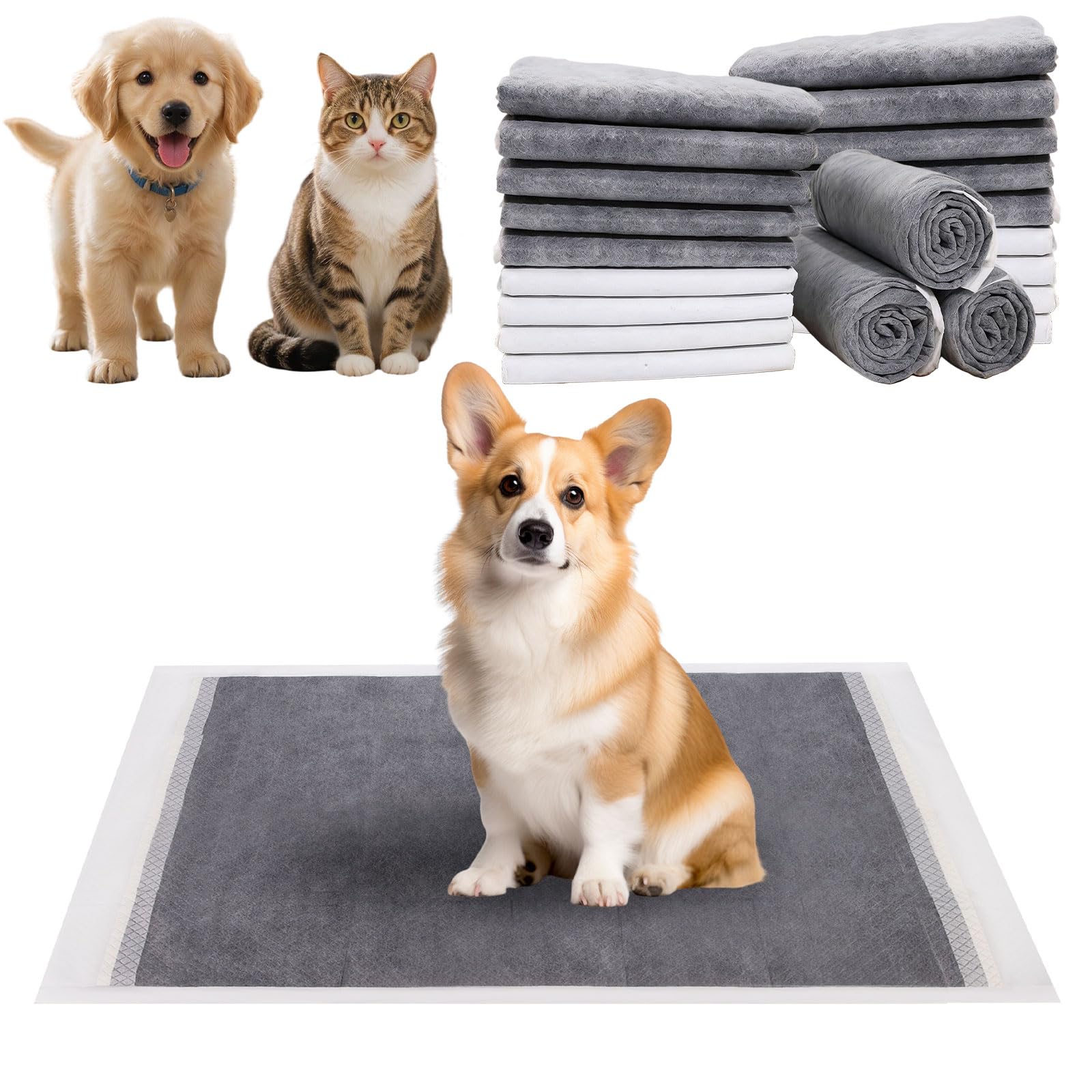 Disposable Guinea Pig Cage Liners - 50 Count Charcoal Odor Controlling Absorbent Guinea Pig Pee Pads, Waterproof Pee Pads for Hamster, Bunny, Ferret, Chinchilla and Other Small Animals (45cm*60cm)