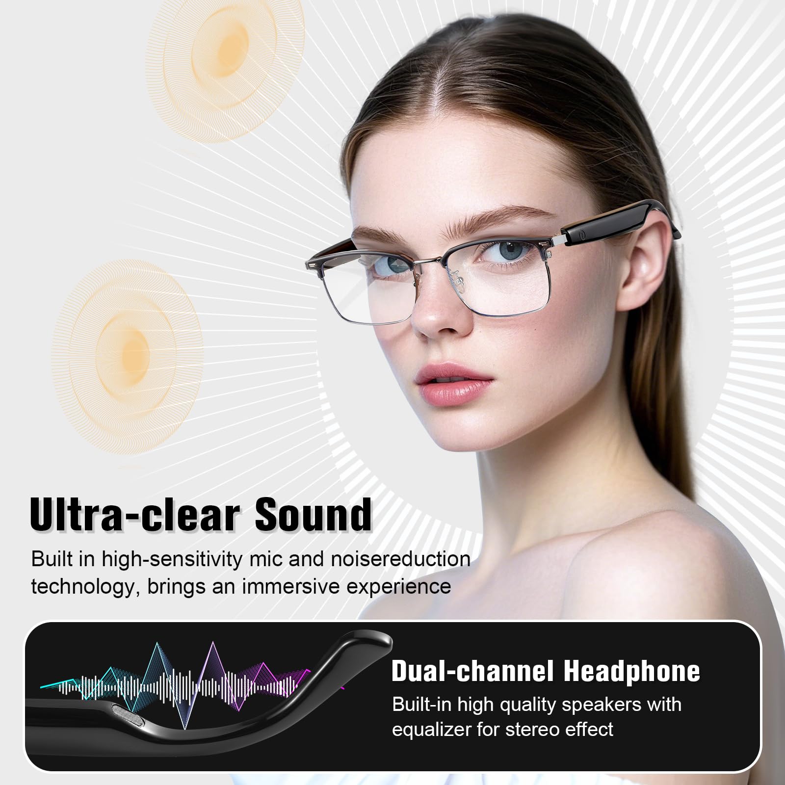 Gafas inteligentes, lentes Bluetooth con bloqueo de luz azul con altavoz abierto, lente de gafas de sol fotocromáticas, asistente de voz compatible con Android iPhone