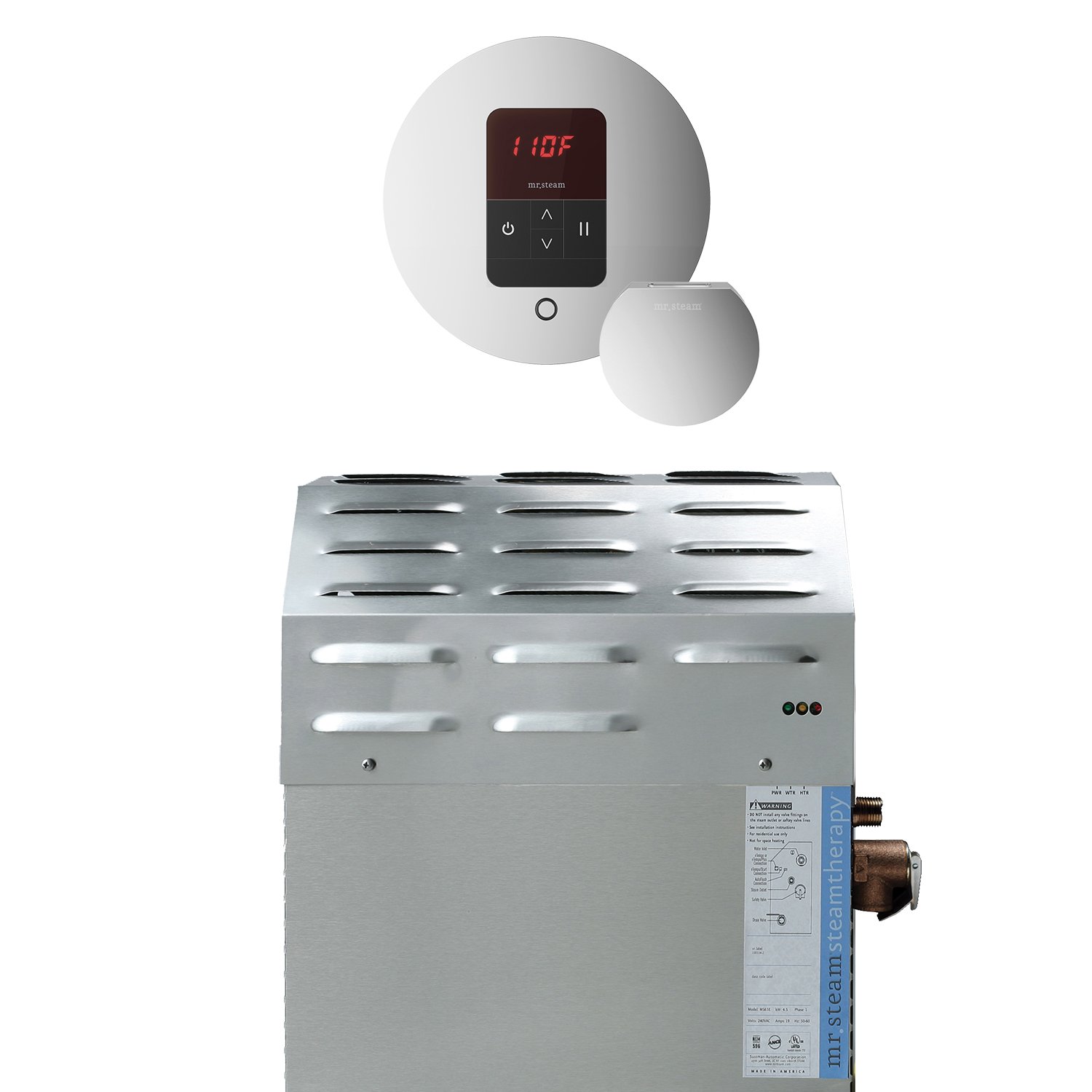 mrsteam eseries mssuper2ec1 12kw steam generator with itempo round control in polished chrome max 411 cubic feet