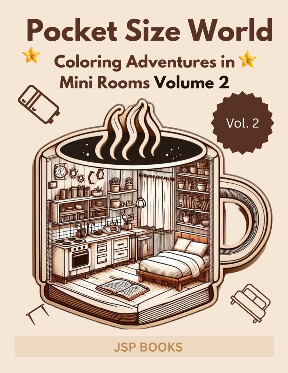 Pocket Size World :- Adult Coloring Book with Miniature Worlds inside: Tiny Items for Relaxation and Stress Relief Volume 2