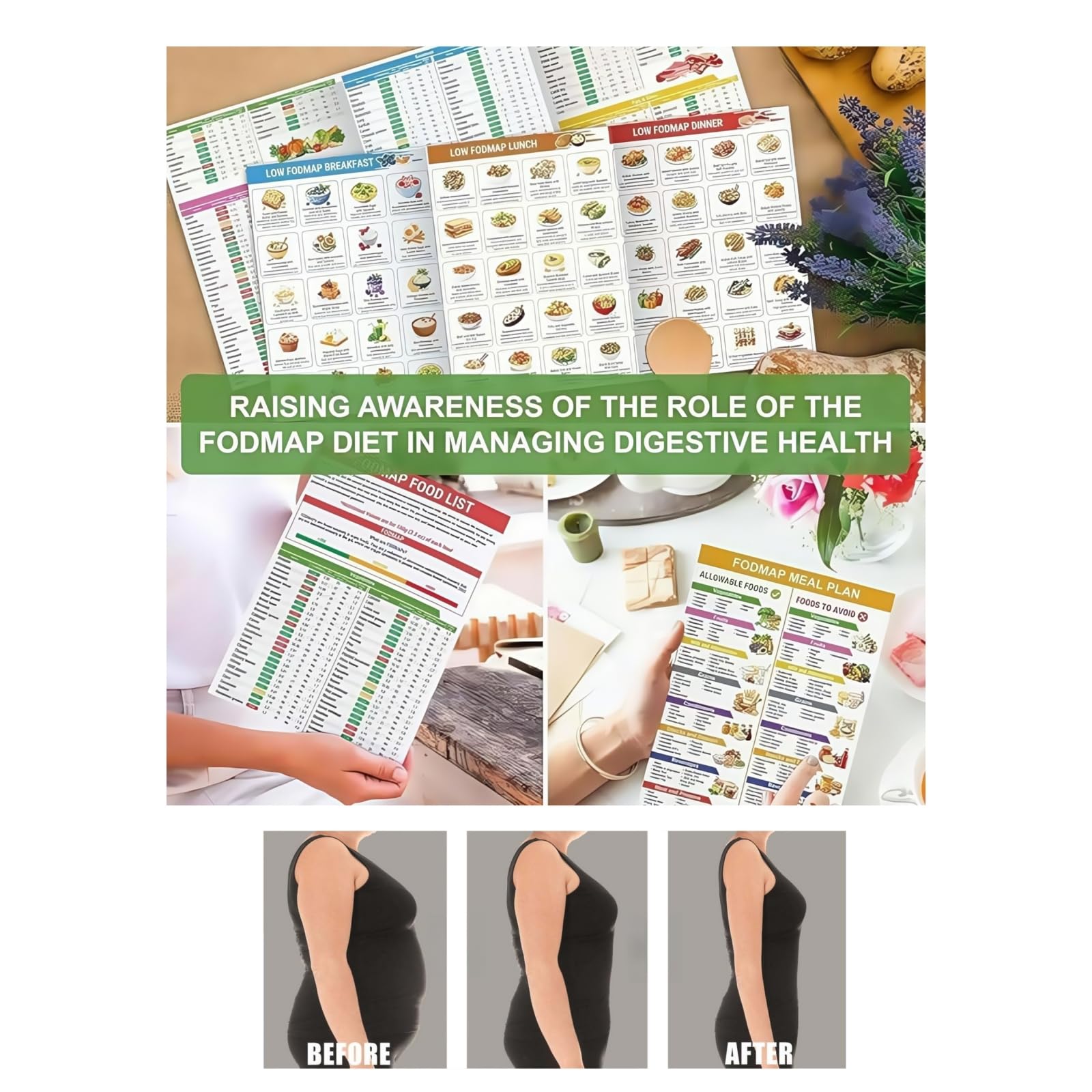 Tableau Fodmap, tableau alimentaire, régime faible, recettes de planificateur nutritionnel laminé, planificateur de repas, liste de nutrition des aliments sains, planificateur de repas laminé, tableau