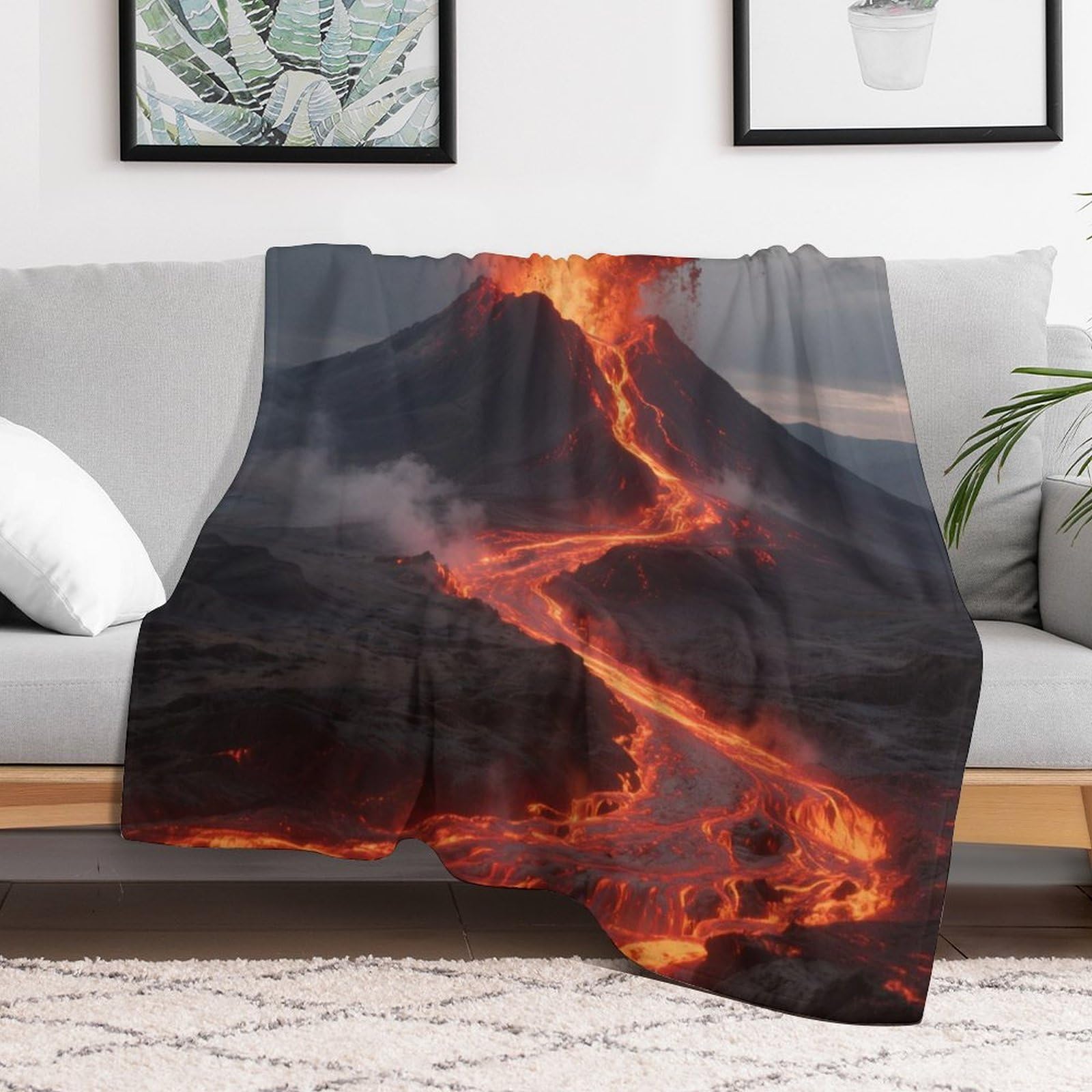 Custom Volcano Blanket Lightweight Flannel Fleece Throw for Couch Sofa Bed Luxury Soft Cozy Plush Lap Bedtime Blanket for All Seasons Bedroom Home Decor Gifts 60x80