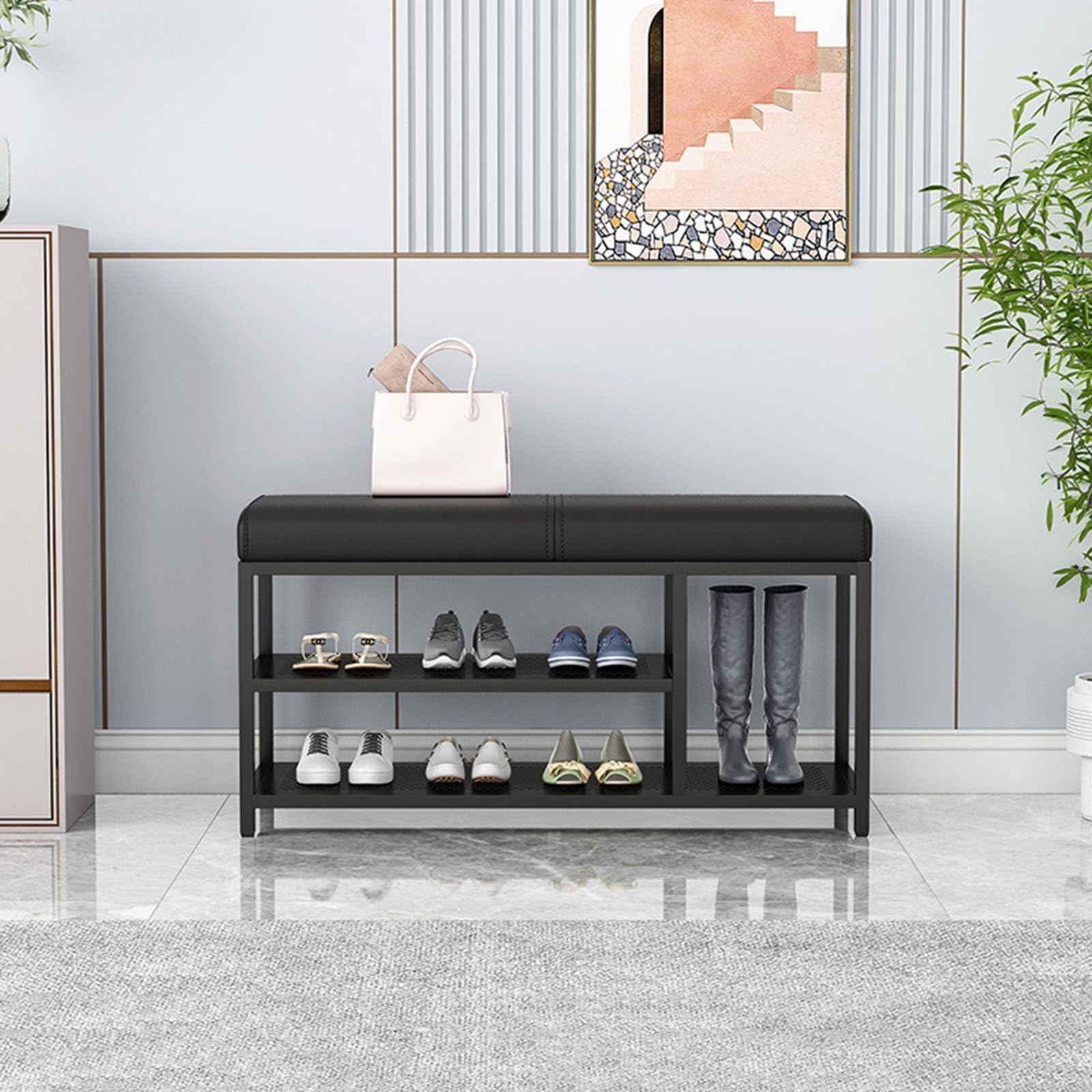 Banc porte-chaussures contre le désordre de l'entrée noire