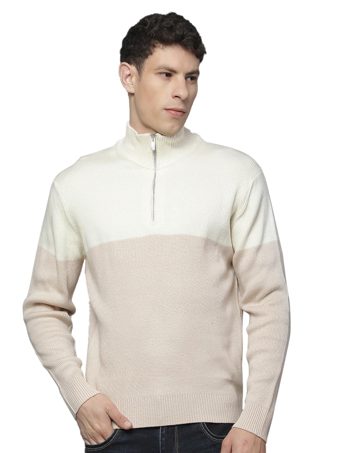 cantabil Sweater for Men | Winter Wear Acrylic Fabric Half Zipper Closure Mandarin Collar Regular Fit Colour Block Pattern-picture-55