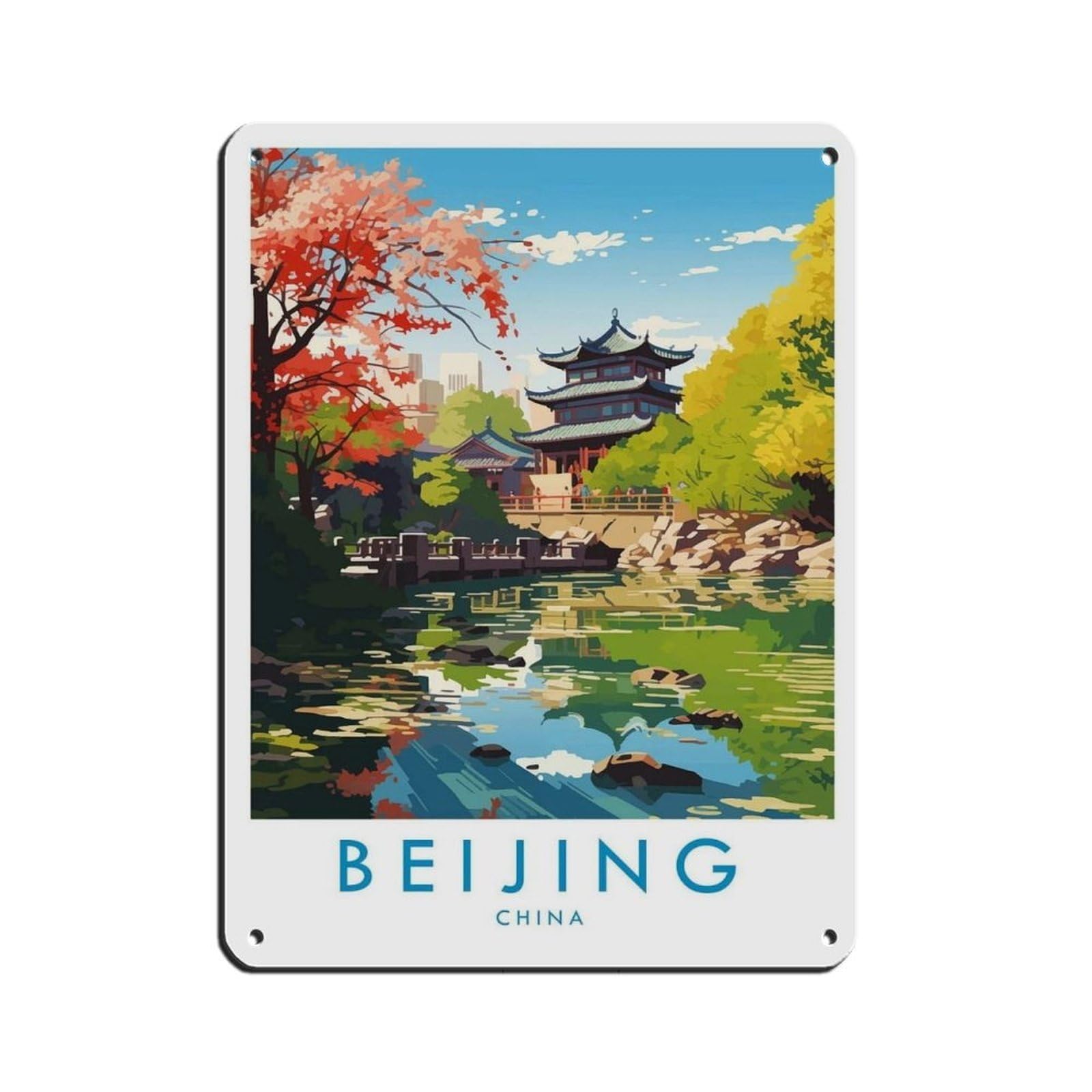 Beijing Travel, Beijing Travel Poster Retro Poster Metal Tin Sign Chic Art Retro Iron Painting Bar People Cave Cafe Family Garage Poster Wall Decoration 12x16inch(30x40cm)