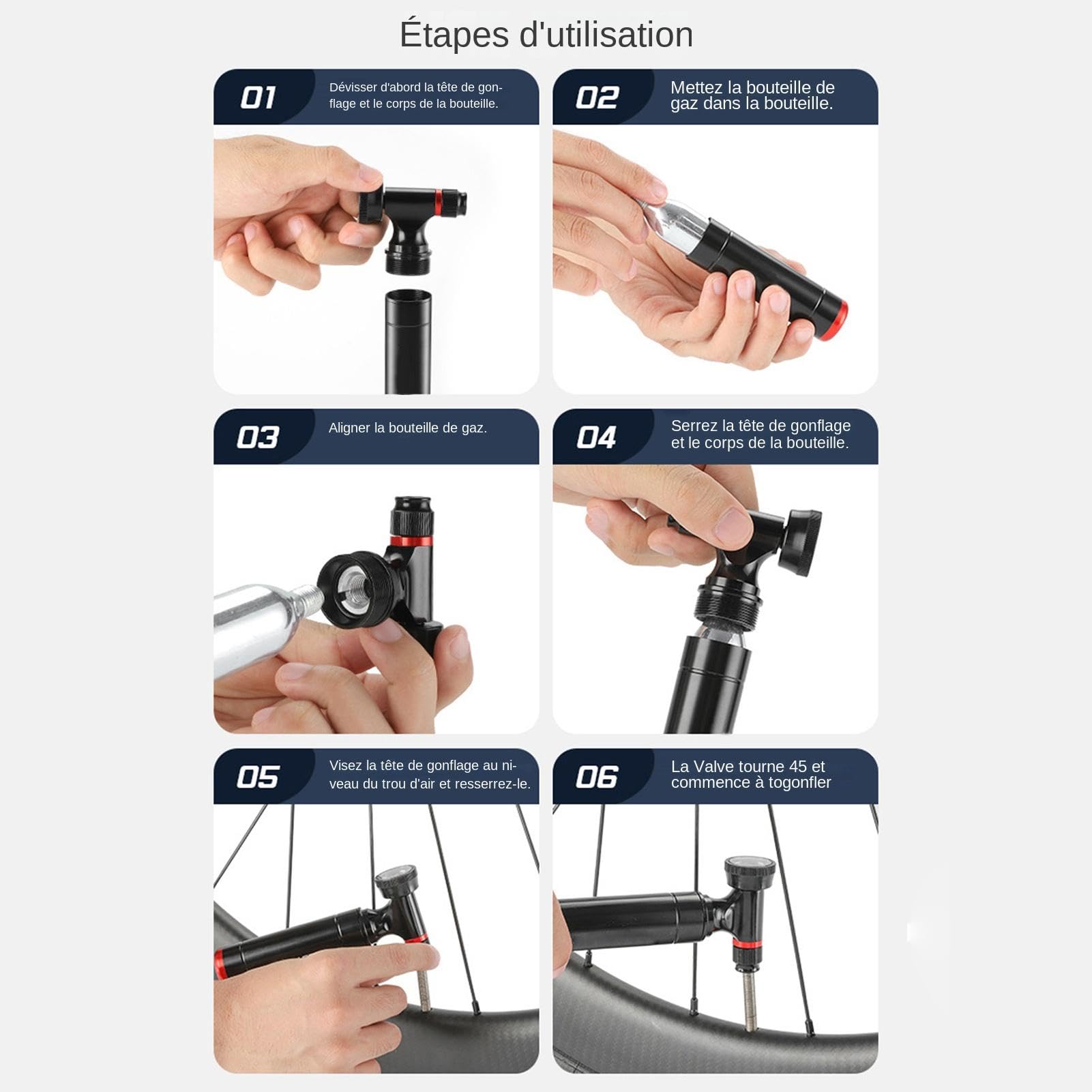 Pompe à Vélo Portable – Alliage D’aluminium, 130 Psi, Adaptateur Valve Américaine/française – Pour Route, VTT, Moto Et Ballons