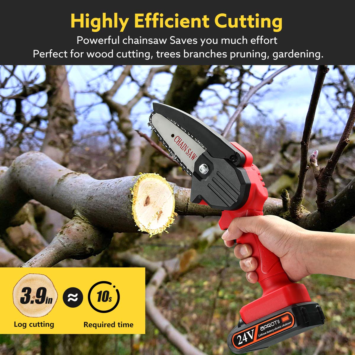 Mini Chainsaw, APROTII 4Inch Cordless Electric Portable Chain Saw with
