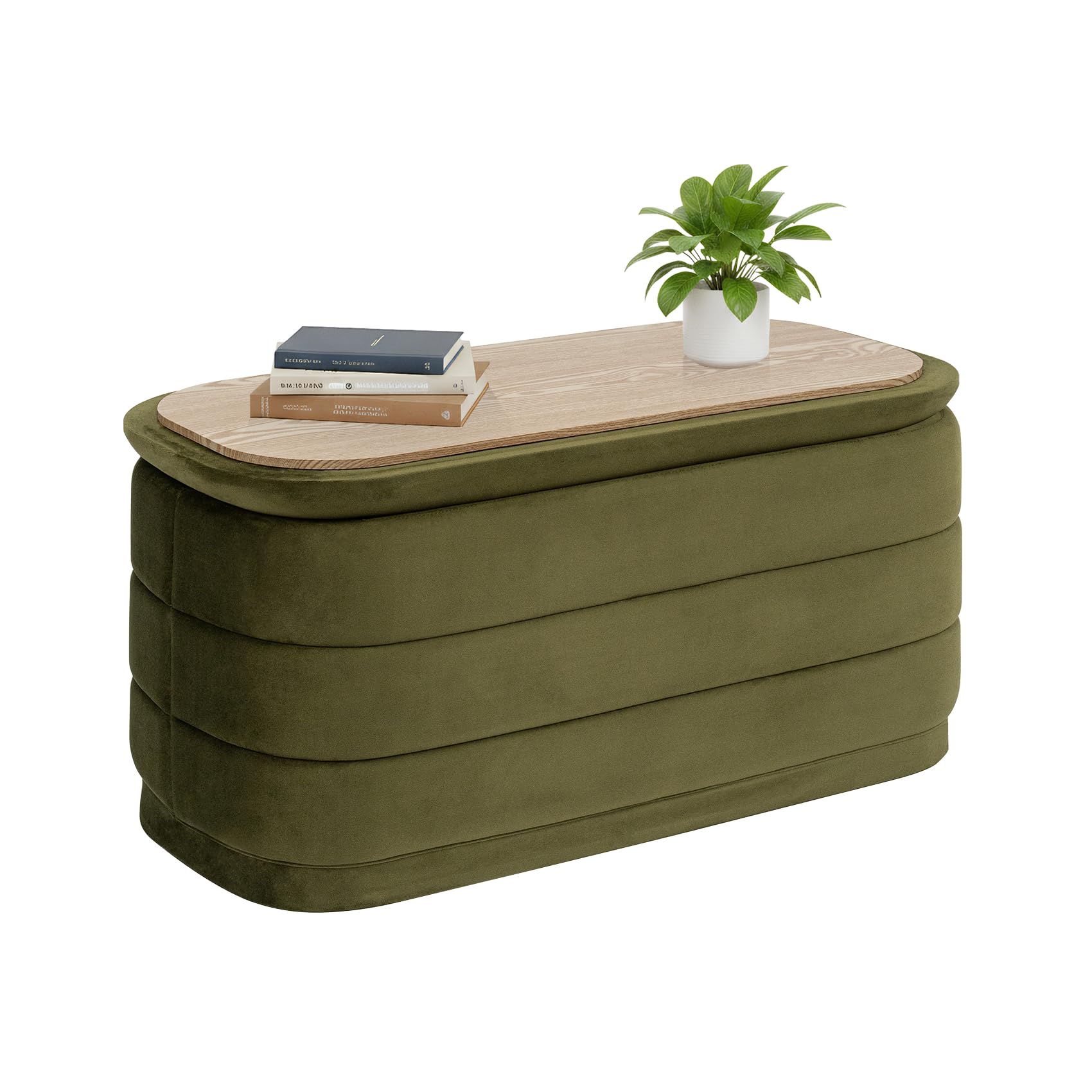 Bonlife Storage Ottoman Bench - Folding Foot Rest with Hidden Storage, Footstool for Living Room, Bedroom & Hallway,Olive Velvet 76X38X38cm