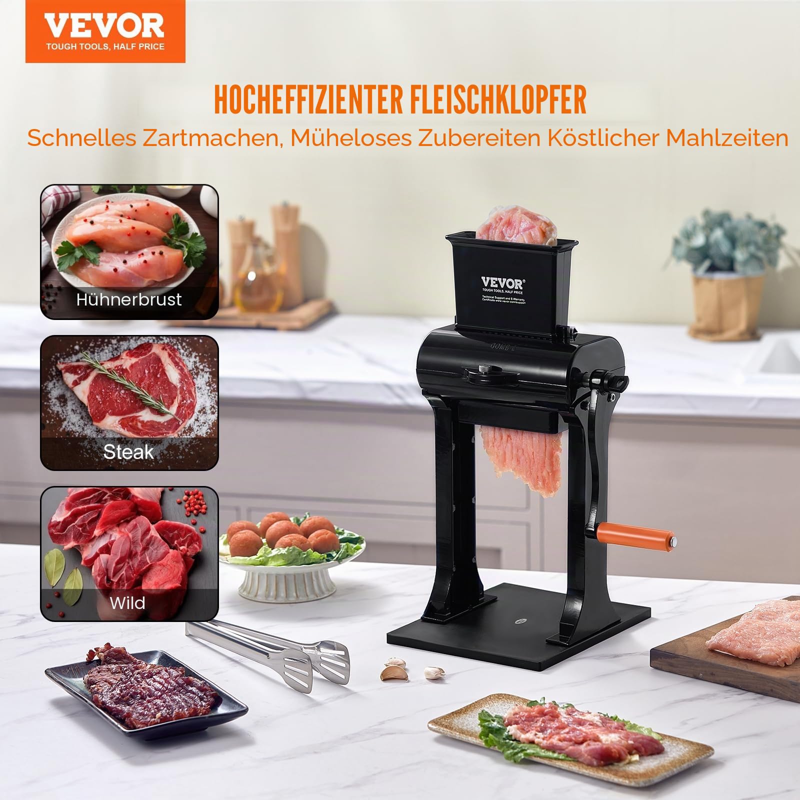 VEVOR Fleischzartmacher Maschine 445x300x245mm Fleisch Tenderizer Fleischklopfer Klingen aus 420 rostfreiem Stahl Steakklopfer für Hähnchen Rind Schwein Steak Küche Zuhause Restaurant Kochzubehör