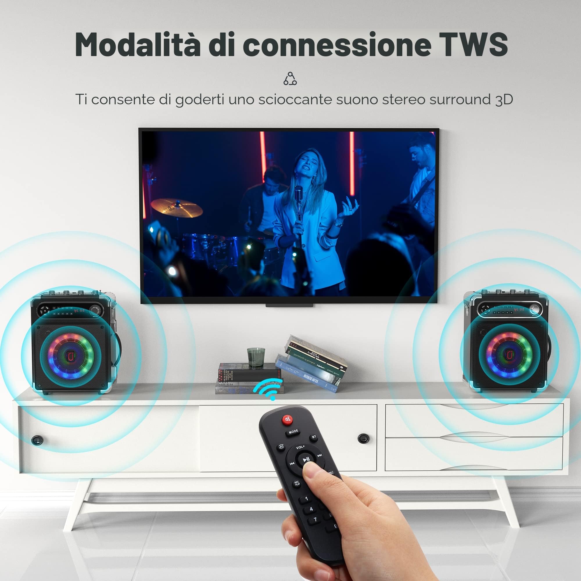 JYX Karaoke con 3 Microfoni UHF Wireless per Adulti, 400W Cassa Bluetooth 5.3 Sistema PA Portatile, Professionale Completo, Casse Karaoke con Microfono Supporto TWS/USB/TF/AUX/FM