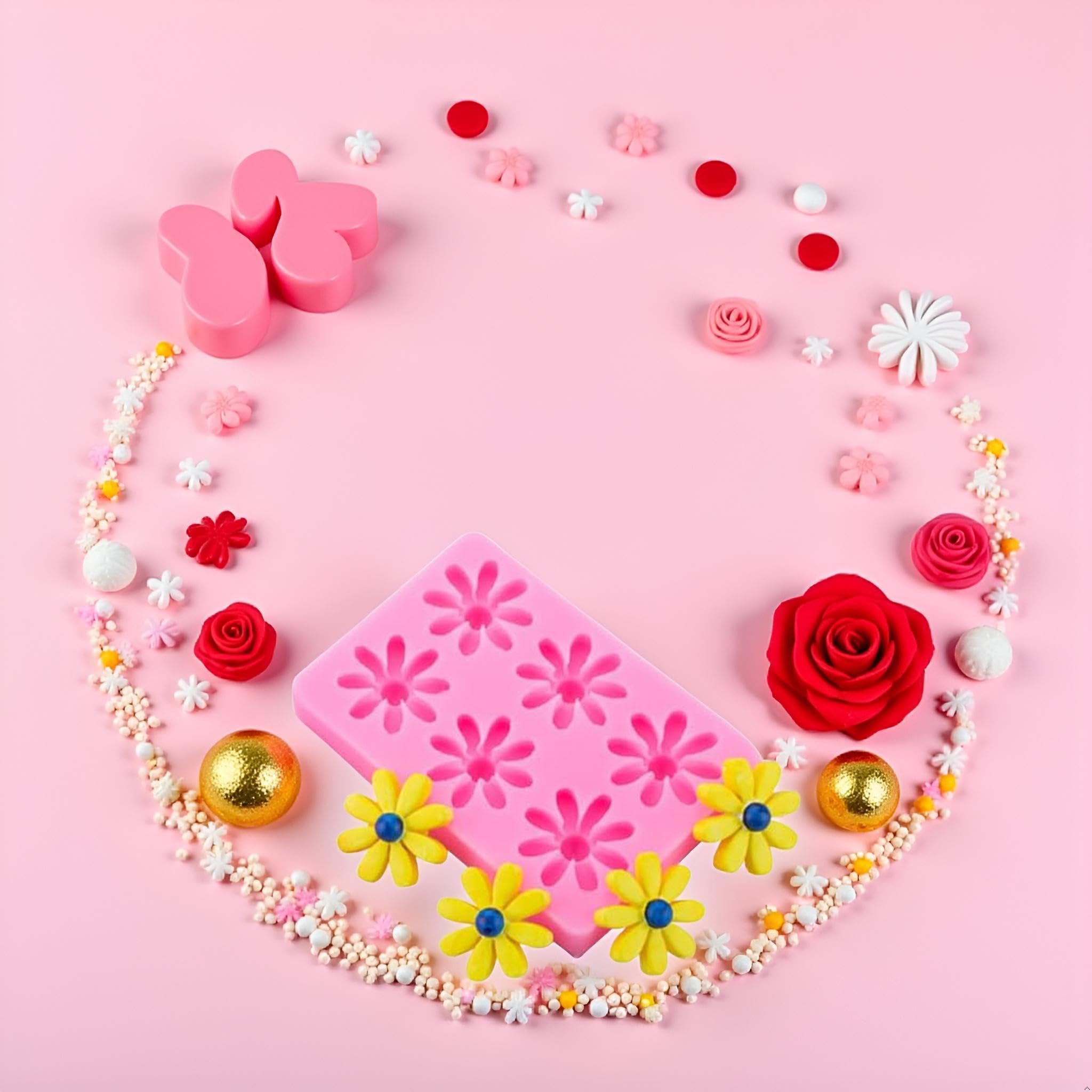 Moldes de silicona con diseño de margaritas rosas, moldes de silicona de crisantemo, formas de flores pequeñas, moldes de fondant, moldes de chocolate, moldes de resina de arcilla polimérica para