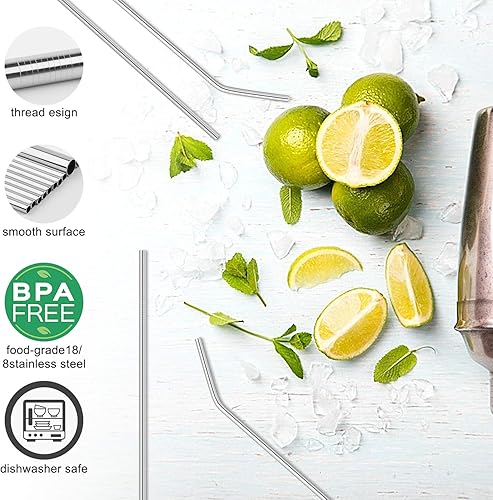 Miniatura 3 de Pajita de acero inoxidable, juego de pajitas de metal reutilizables de grado alimenticio con 2 cepillos de limpieza y bolsa de transporte para