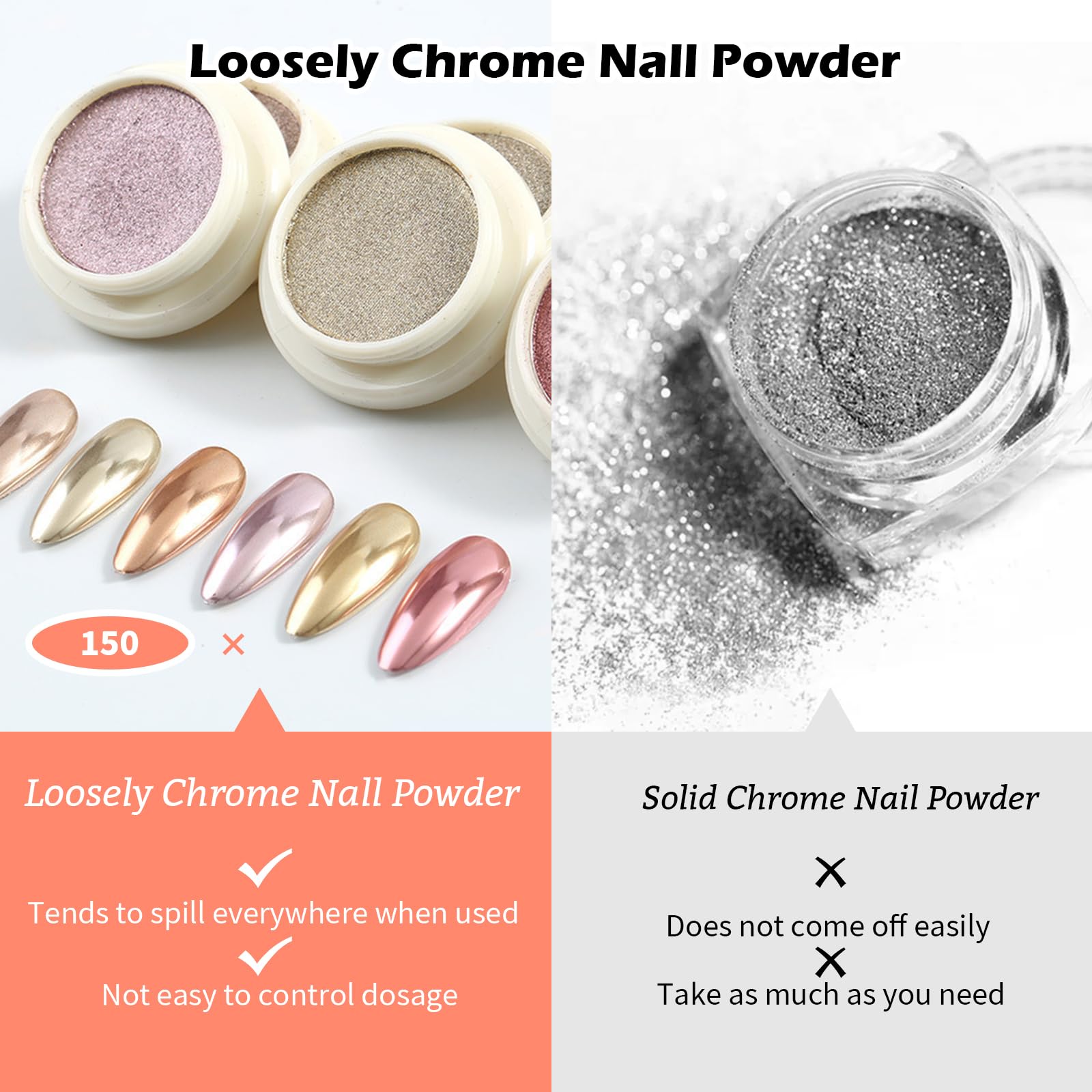 wlertcop 6pcs Chrome Nail Powder, Shiny Nail Art Powder, Chrome Powder for Nails Rose Gold Mirror Effect Nail Powder - Image 4